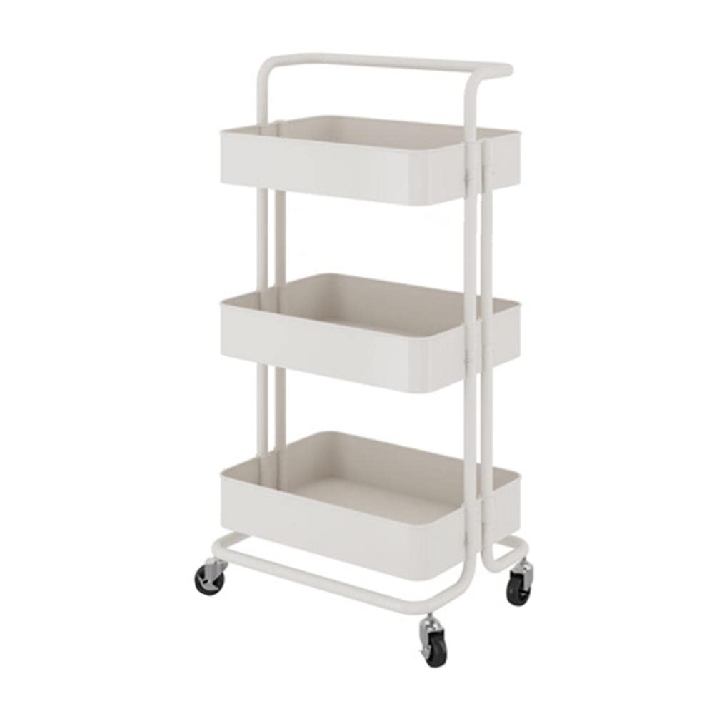 3-Tier Rolling Kitchen Cart with Removable Handle - White Storage Trolley for Restaurant, Bathroom & Home Organization | Mobile Serving Cart for Small Spaces & Compact Kitchens