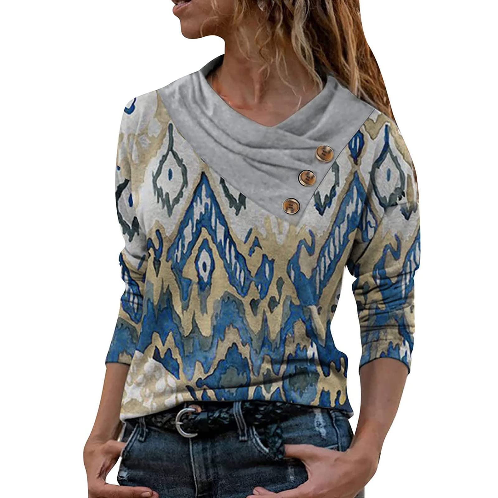ONHUON Women's Halloween Puff Sleeve V-Neck T-Shirt - Casual Blouse Tunic Top for Fall, Party & Everyday Wear