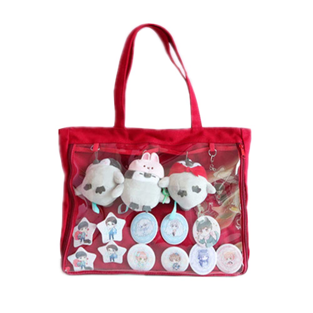 Clear Window Ita Tote Bag for Pins & Patches - DIY Customizable Shoulder Handbag for Cosplay, Anime Conventions & Everyday Use