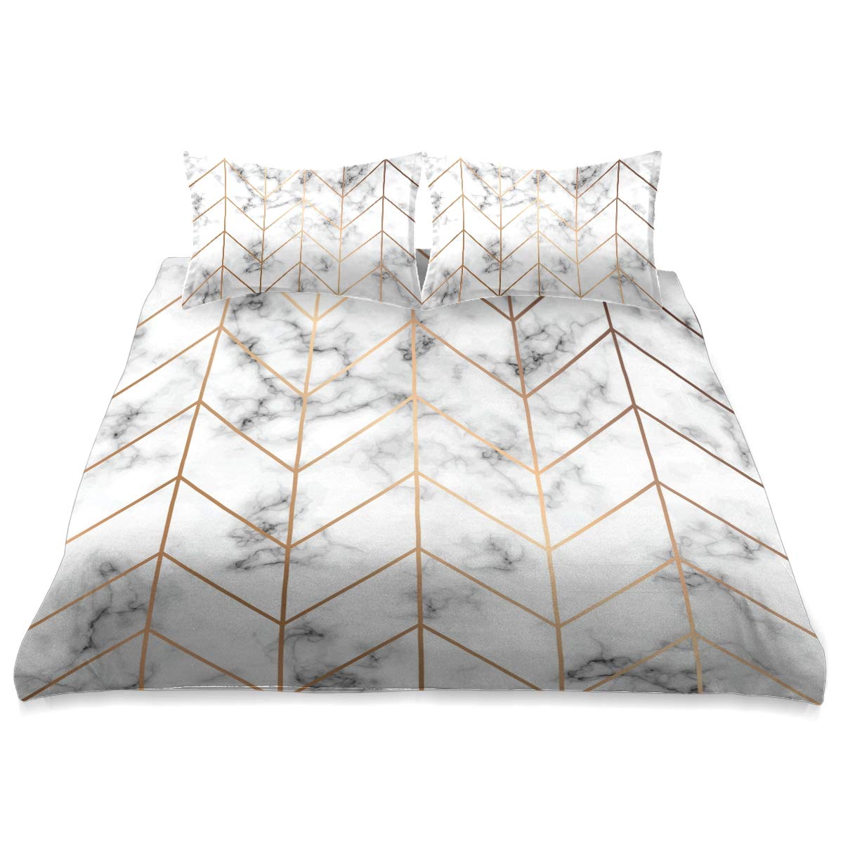 Geometric Line Golden Marble Comforter Set Queen Size - All Season Soft & Comfortable Bedding Set (90x90 inches) - Perfect for Modern Bedrooms, Guest Rooms & Luxury Home Decor