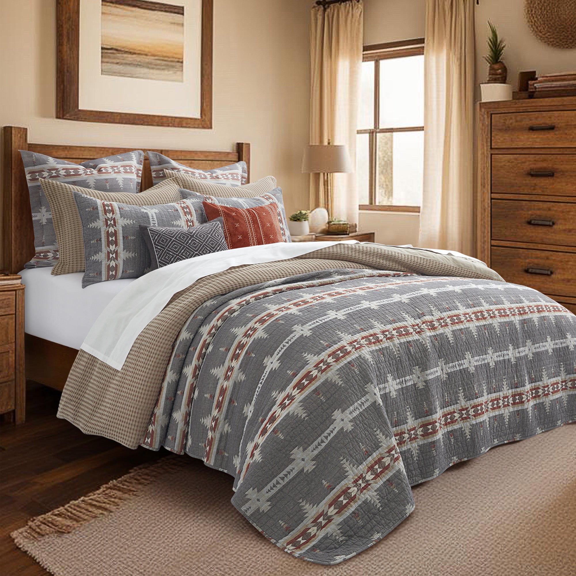 Premium Corrales Quilt Set - Soft Bedding Collection for Queen/King Size Beds - Breathable Cotton Comforter with Stylish Western Design - Perfect for Cozy Bedrooms, Guest Rooms & Ranch Style Homes