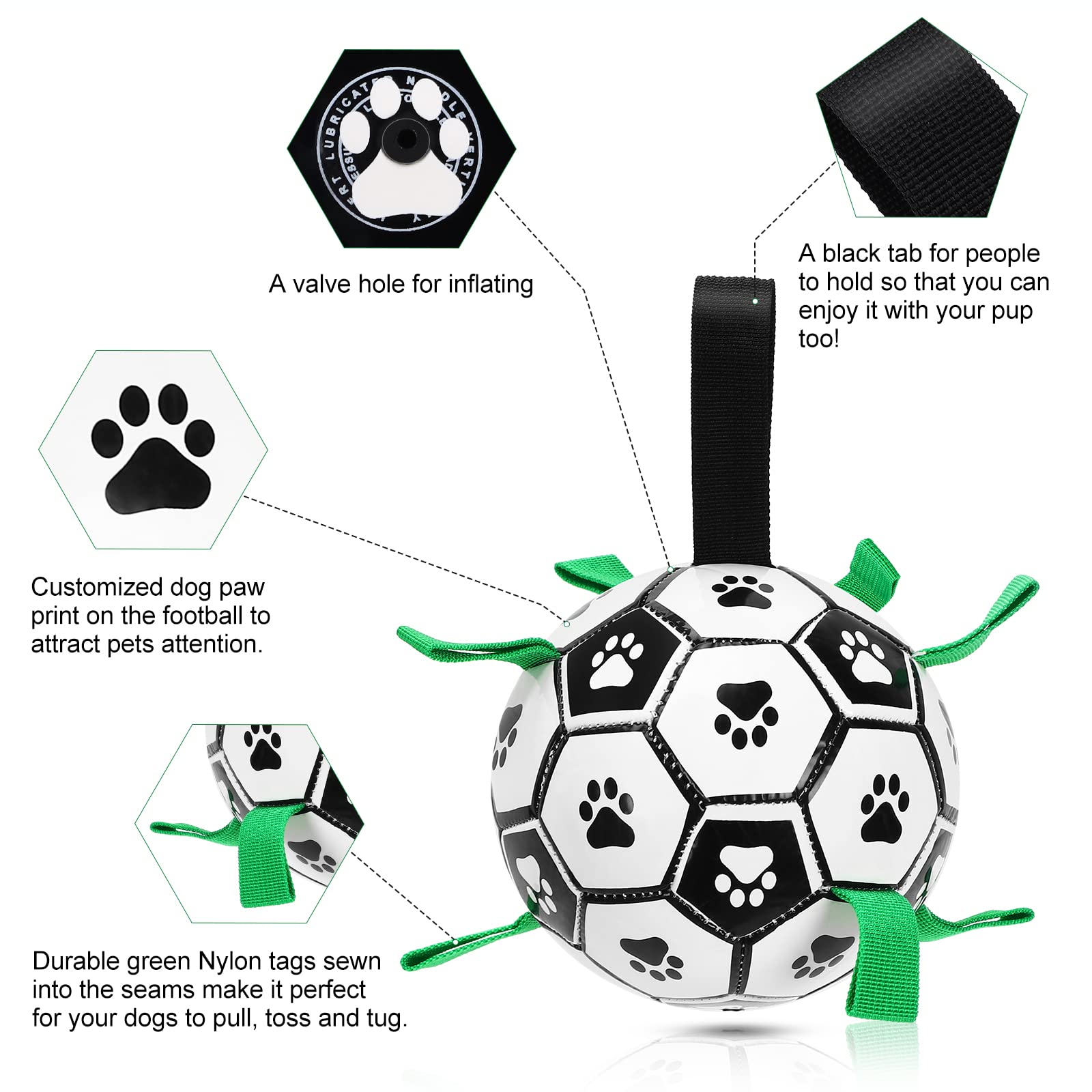 UrbanX Interactive Dog Soccer Ball Toy with Pulling Tabs - Durable Tug of War & Water Play Toy for Small, Medium & Large Dogs - Perfect for Backyard Play, Pool Fun & Training Sessions