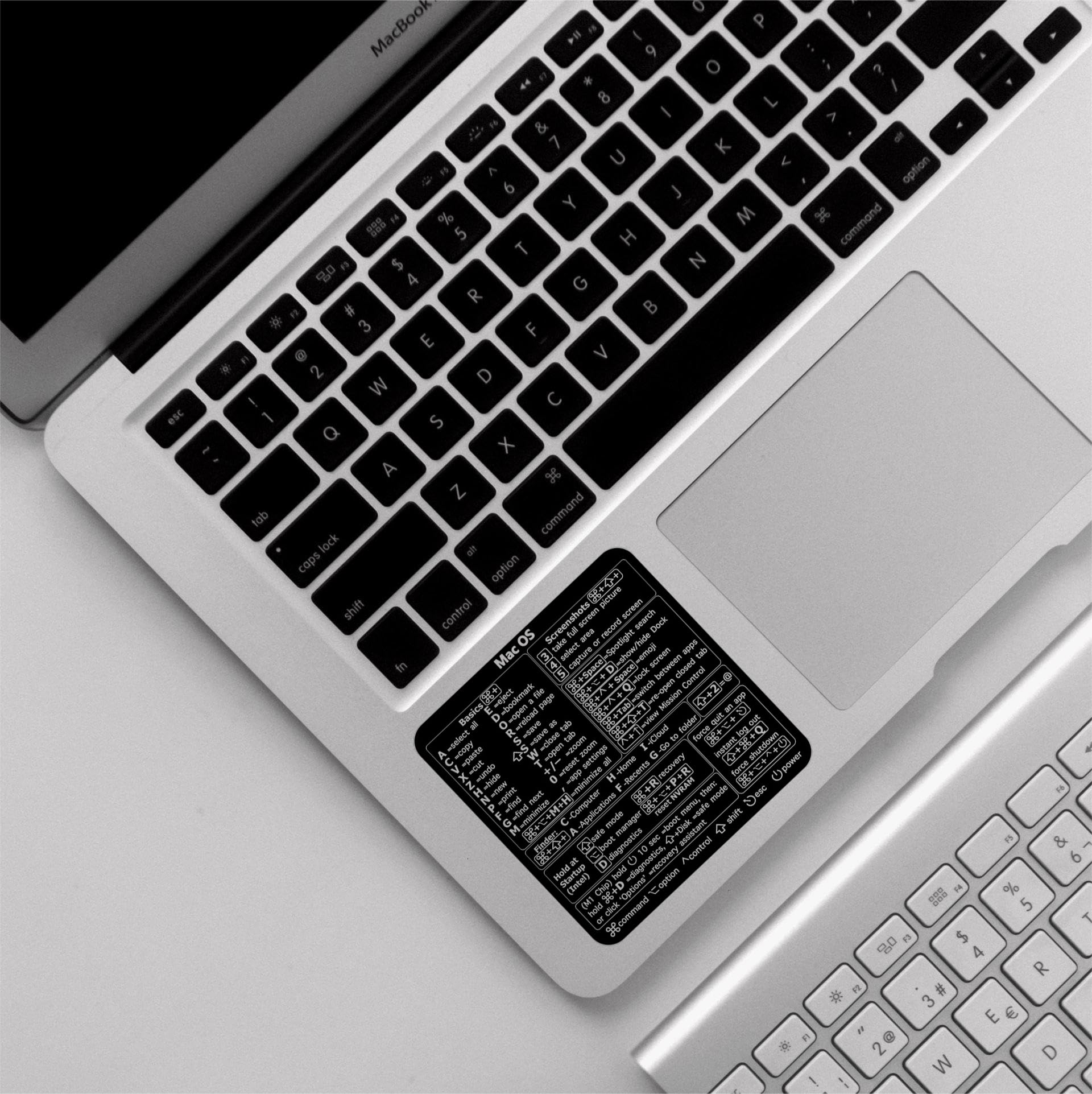 Mac OS Keyboard Shortcut Stickers - No-Residue Laminated Vinyl for 13-16in MacBook Air/Pro (Black) | Improve Productivity for Coding, Design & Office Work