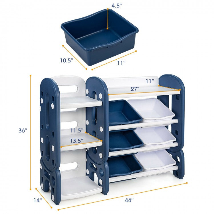 Blue Kids Toy Storage Organizer with Bins & Multi-Layer Shelf - Perfect for Bedroom, Playroom, Nursery & Daycare Organization