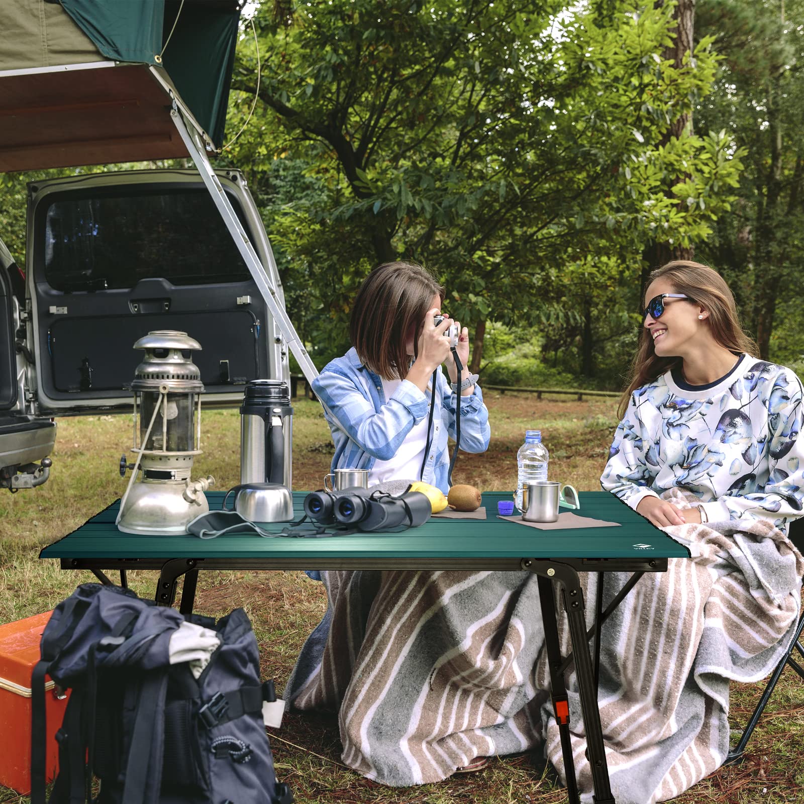 VILLEY Adjustable Height Portable Camping Table - Lightweight Aluminum Folding Table with Carrying Bag for Outdoor Cooking, Picnic, Beach, Backyard, BBQ & Party - Perfect for Camping Trips, Tailgating and Beach Outings