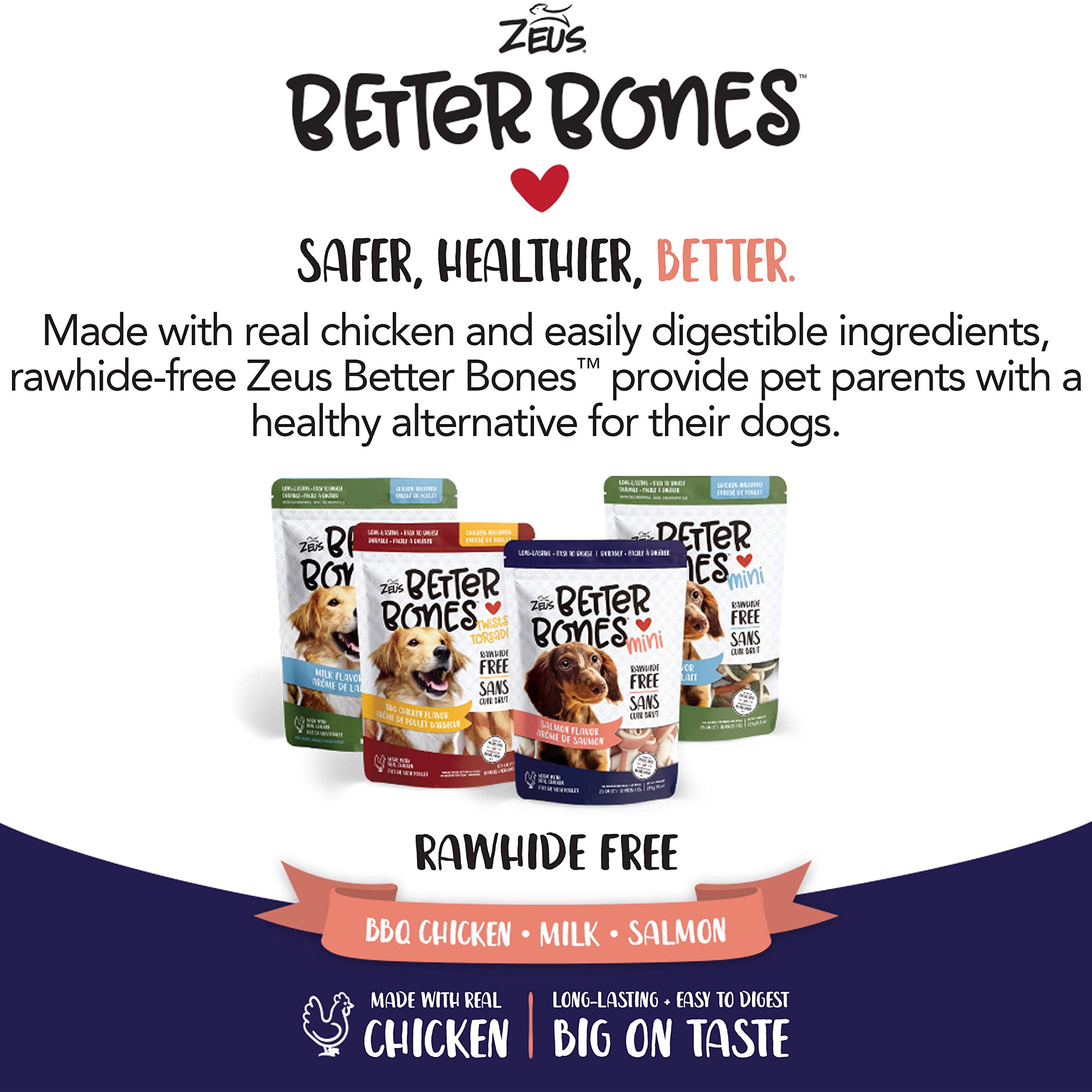 Zeus Better Bones BBQ Chicken Flavor Mini Dog Treats - 24 Pack - Healthy Dental Chews for Small & Medium Dogs - Perfect for Training, Rewards, and Oral Care