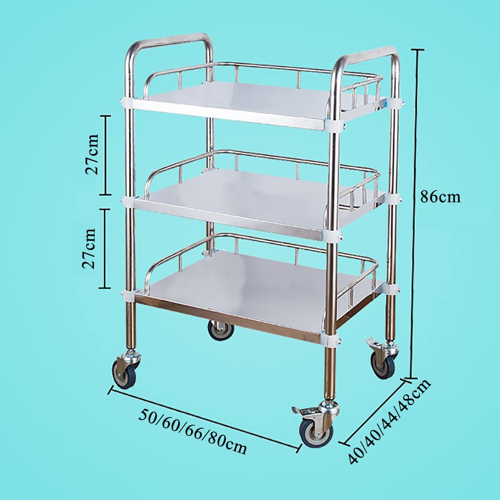 3-Tier Stainless Steel Utility Cart for Lab, Clinic & Catering - Heavy Duty Dental Serving Trolley with Lockable Silent Wheels | Perfect for Medical Equipment Transport, Food Service & Mobile Workstations