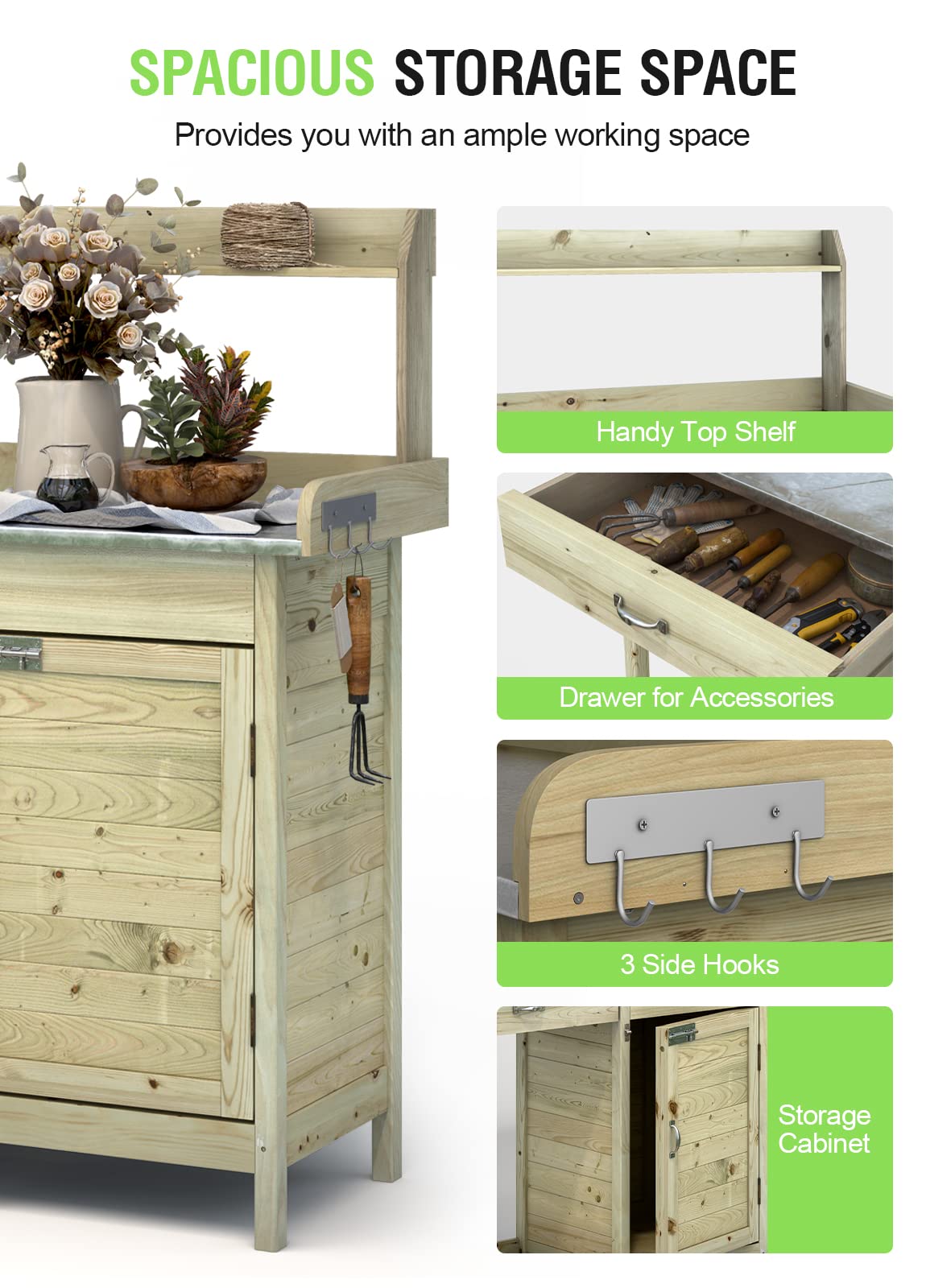 **ARNOT Wooden Potting Bench with Cabinet & Storage Shelf - Outdoor Garden Work Station for Planting, Potting & Organizing Garden Supplies - Perfect for Backyard, Patio & Greenhouse Use**