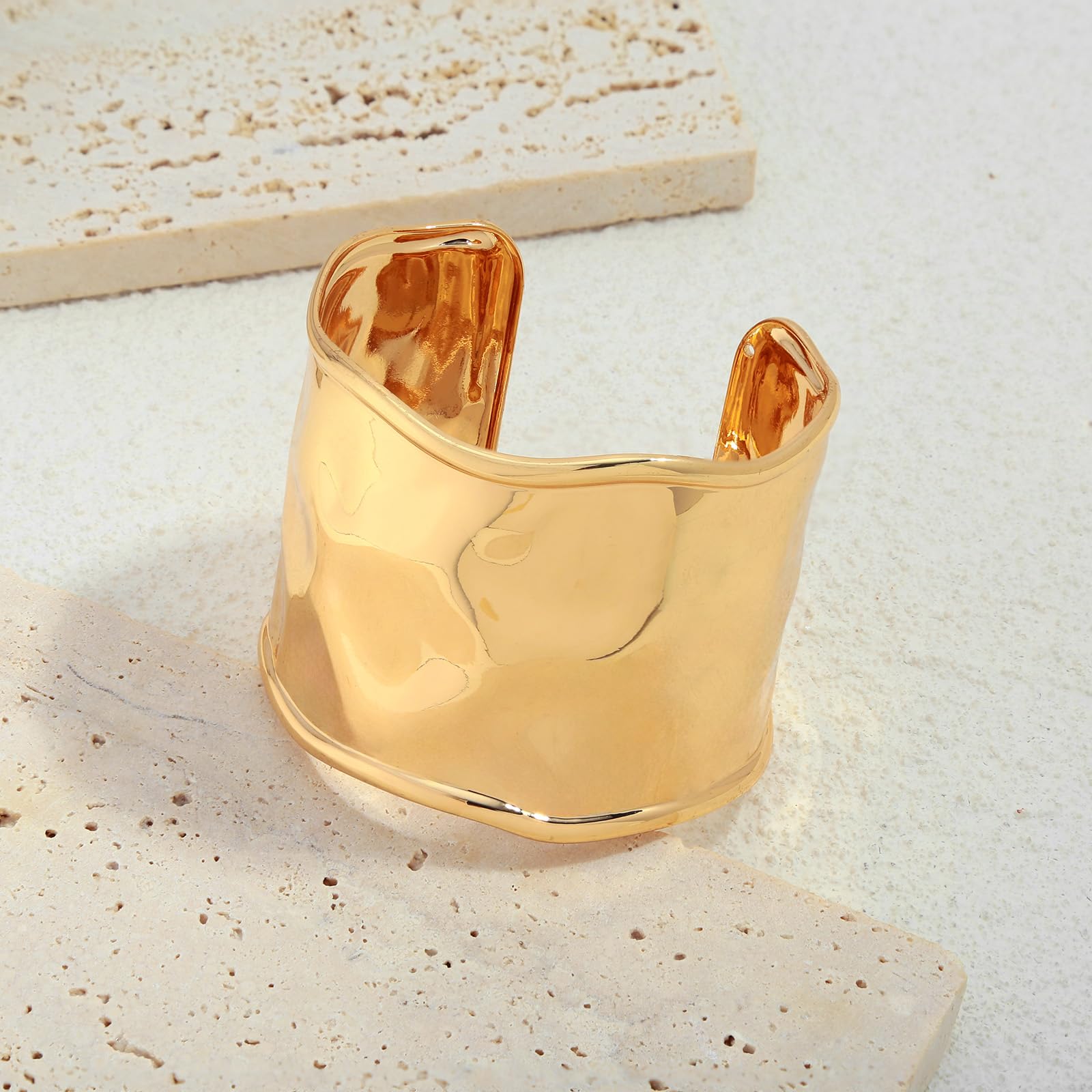 Hammered Gold Cuff Bracelets for Women - Adjustable Open Bangle - Chunky Statement Wide Vintage Boho Jewelry - Perfect for Casual Wear, Parties & Special Occasions