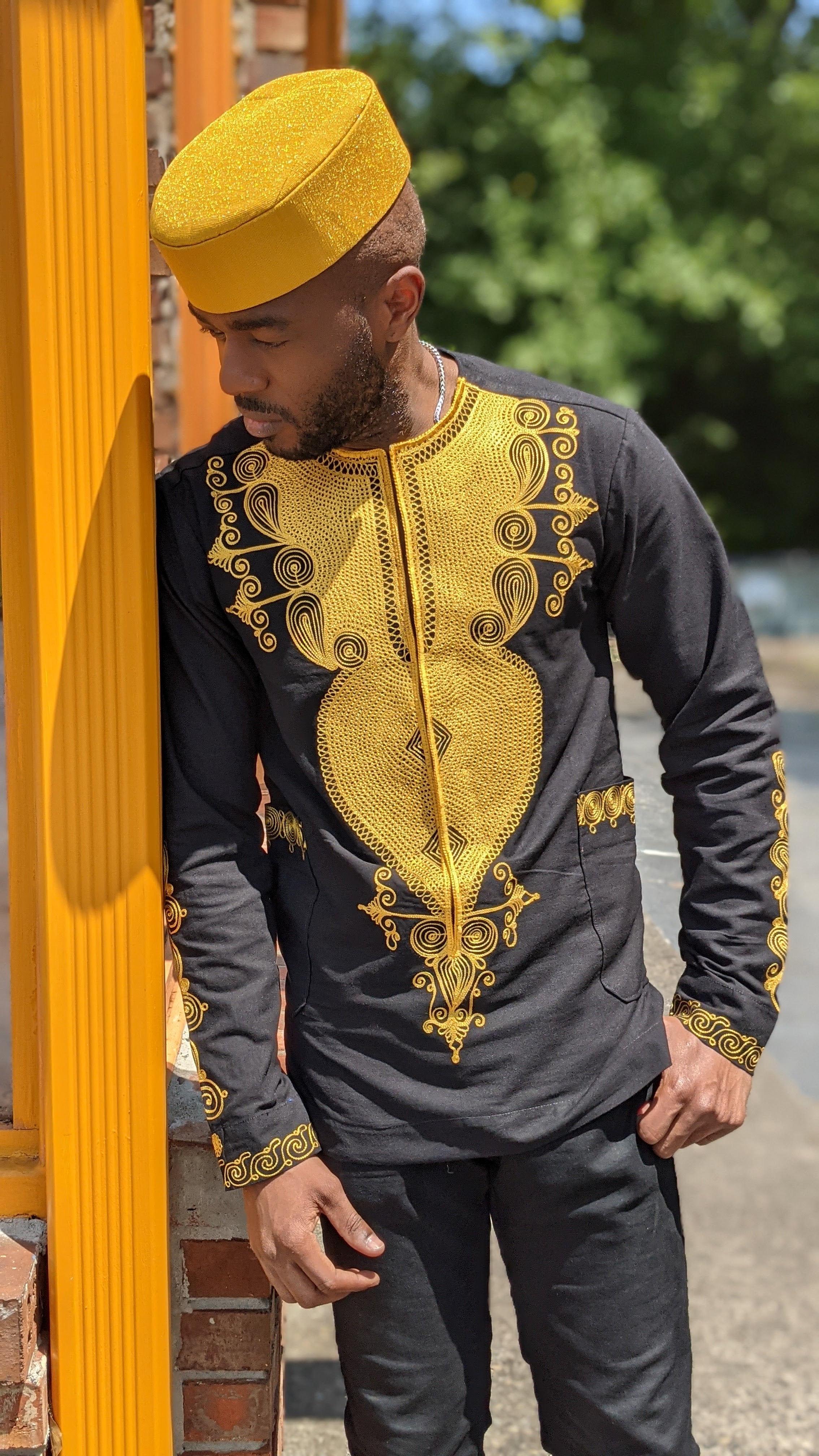 Lavelle Black and Gold Embroidered African Dashiki Shirt for Men | Traditional African Wear | Perfect for Cultural Events, Weddings & Festivals