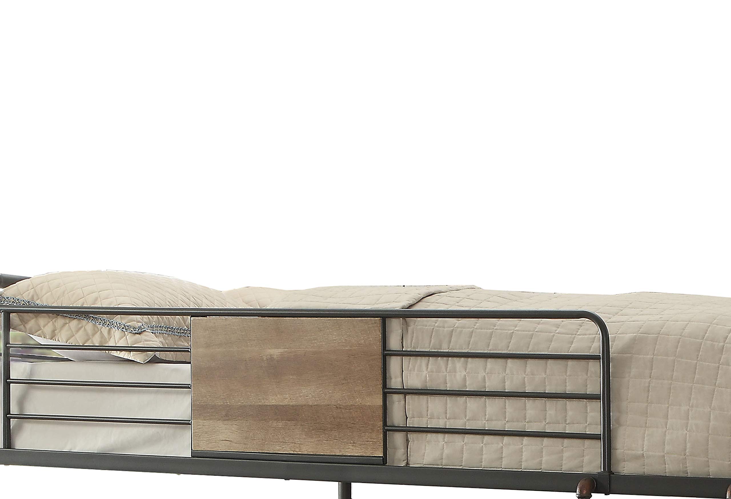 Benjara Queen Size Metal Bunk Bed with Ladder in Black & Brown - Space-Saving Bedroom Furniture for Kids, Teens & Guest Rooms