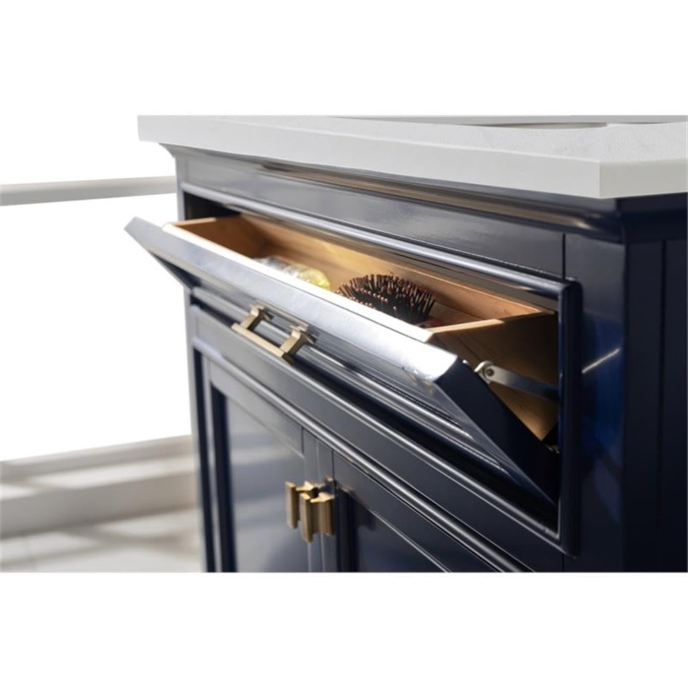 Design Element ML-36-BLU Milano 36 Inch Single Sink Blue Bathroom Vanity with Quartz Countertop - Modern Bathroom Furniture for Small Spaces, Powder Rooms & Guest Baths