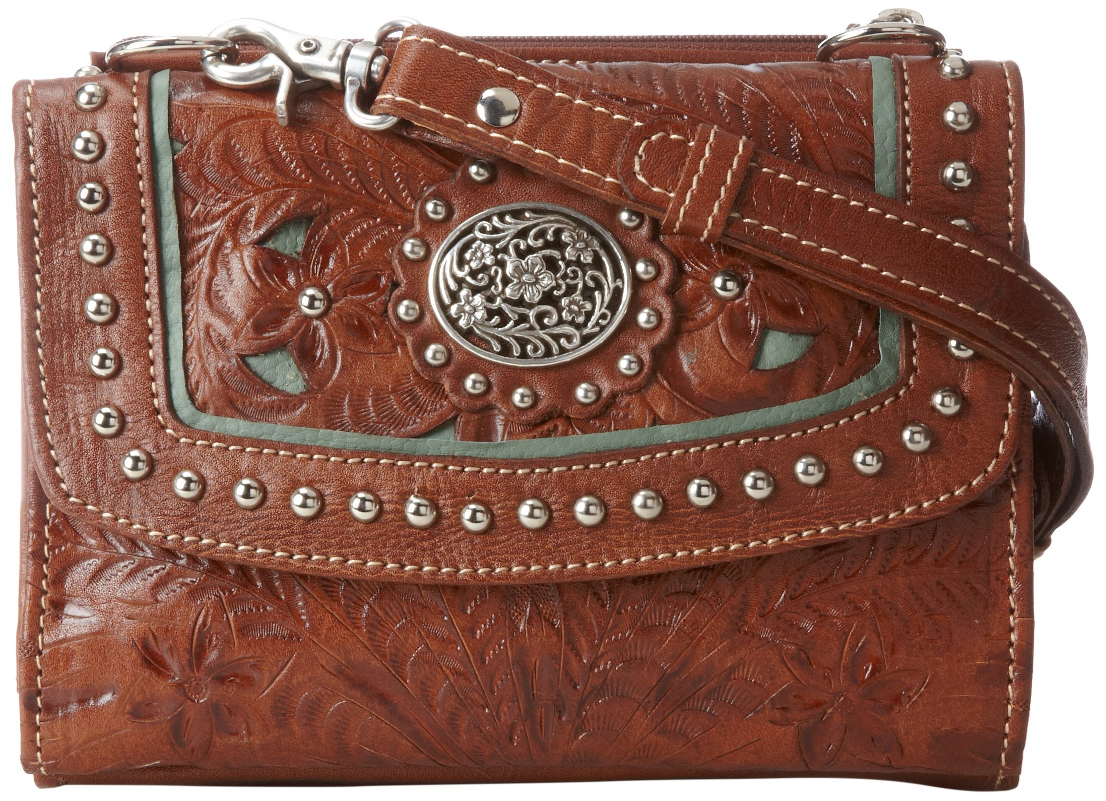 Women's Western Style Lace Medium Brown Leather Crossbody Bag - Perfect for Casual Outings, Travel & Everyday Use
