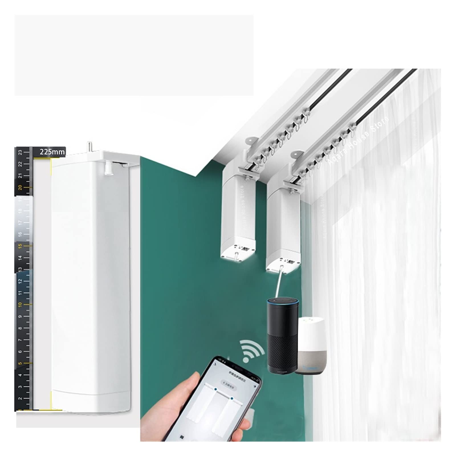 GIXAA Smart Curtain Opener - Tuya WiFi Electric Motorized Curtain System with Voice Control, Quiet Motor for Home Automation | Perfect for Living Room, Bedroom & Smart Home Setup