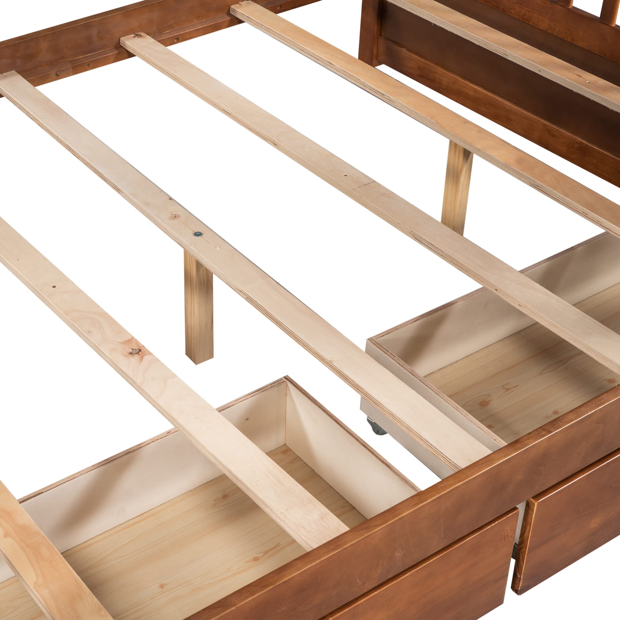 Harper & Bright Designs Full Bunk Beds with Storage Drawers - Solid Wood Full Over Full Bunk Bed Frame with Ladders & Safety Rail for Kids, Teens, Adults (Walnut) - Perfect for Small Bedrooms, Guest Rooms & Kids' Shared Spaces