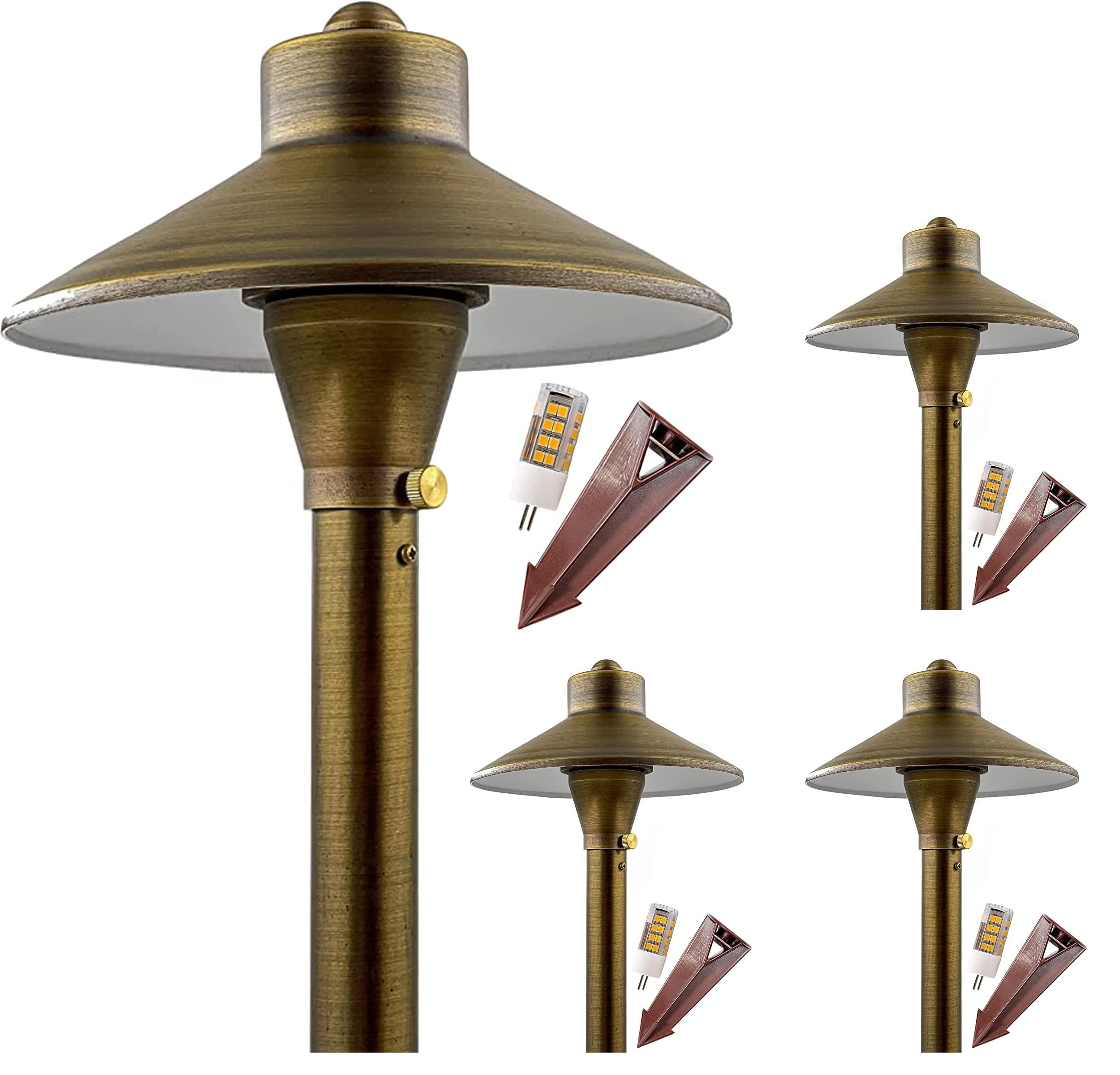 Premium LED Pathway Lights 121 - 4 Pack Brass Landscape Lighting, 6-5/8