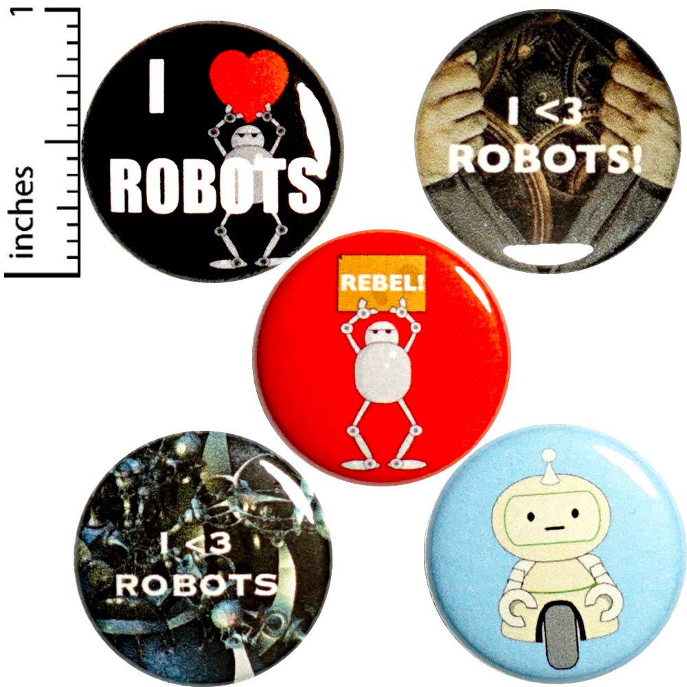 Cool Robot Fridge Magnets Set - 5 Pack 1 Inch Novelty Gift for Tech Lovers (MPN35-1) - Perfect for Refrigerators, Whiteboards & Office Decor