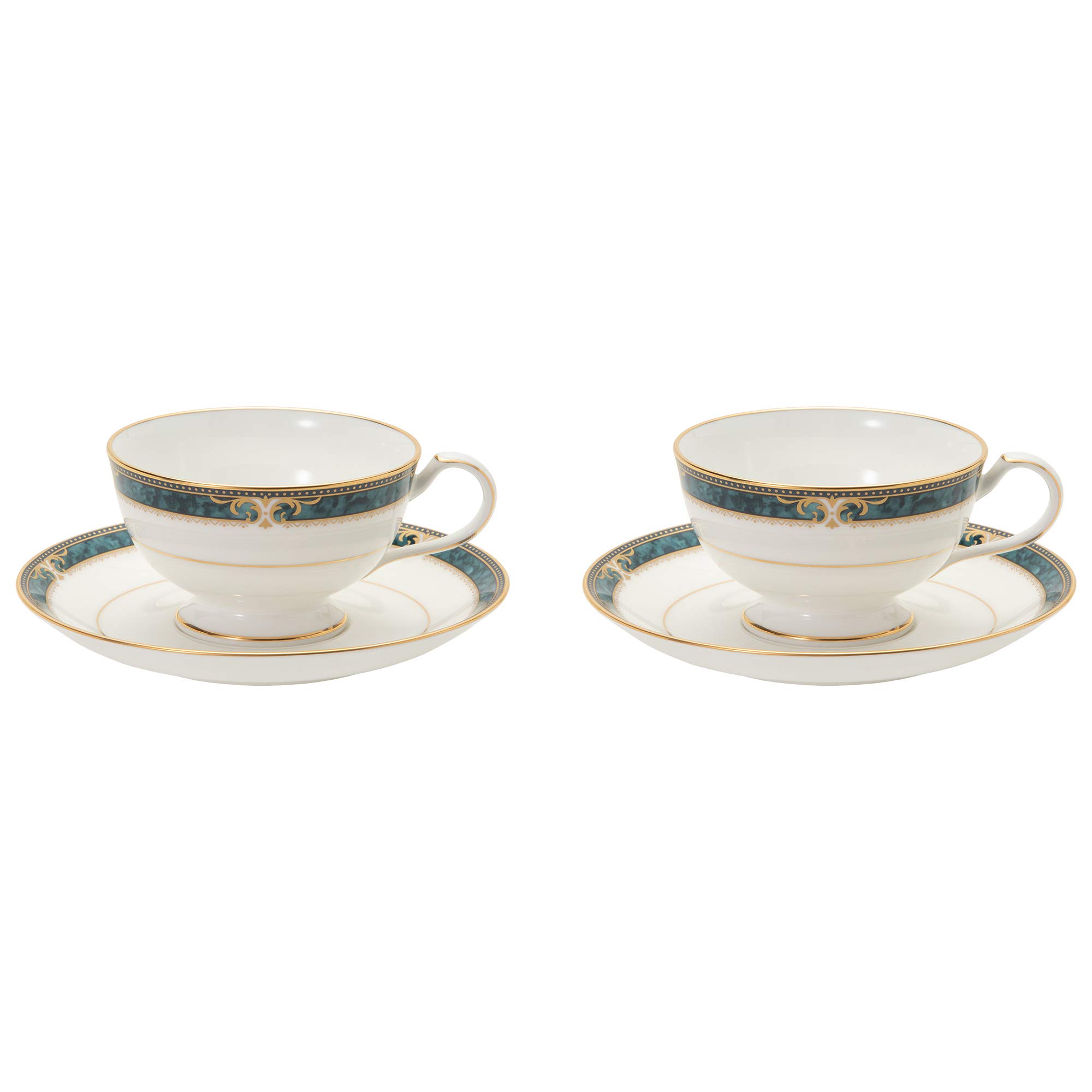 Noritake P97221/4727 Bone China Cup & Saucer Set - 6.4 fl oz (190cc) Low Tea Cup for Coffee & Tea - Elegant Essex Coat Design - Perfect for Afternoon Tea, Breakfast or Office Use