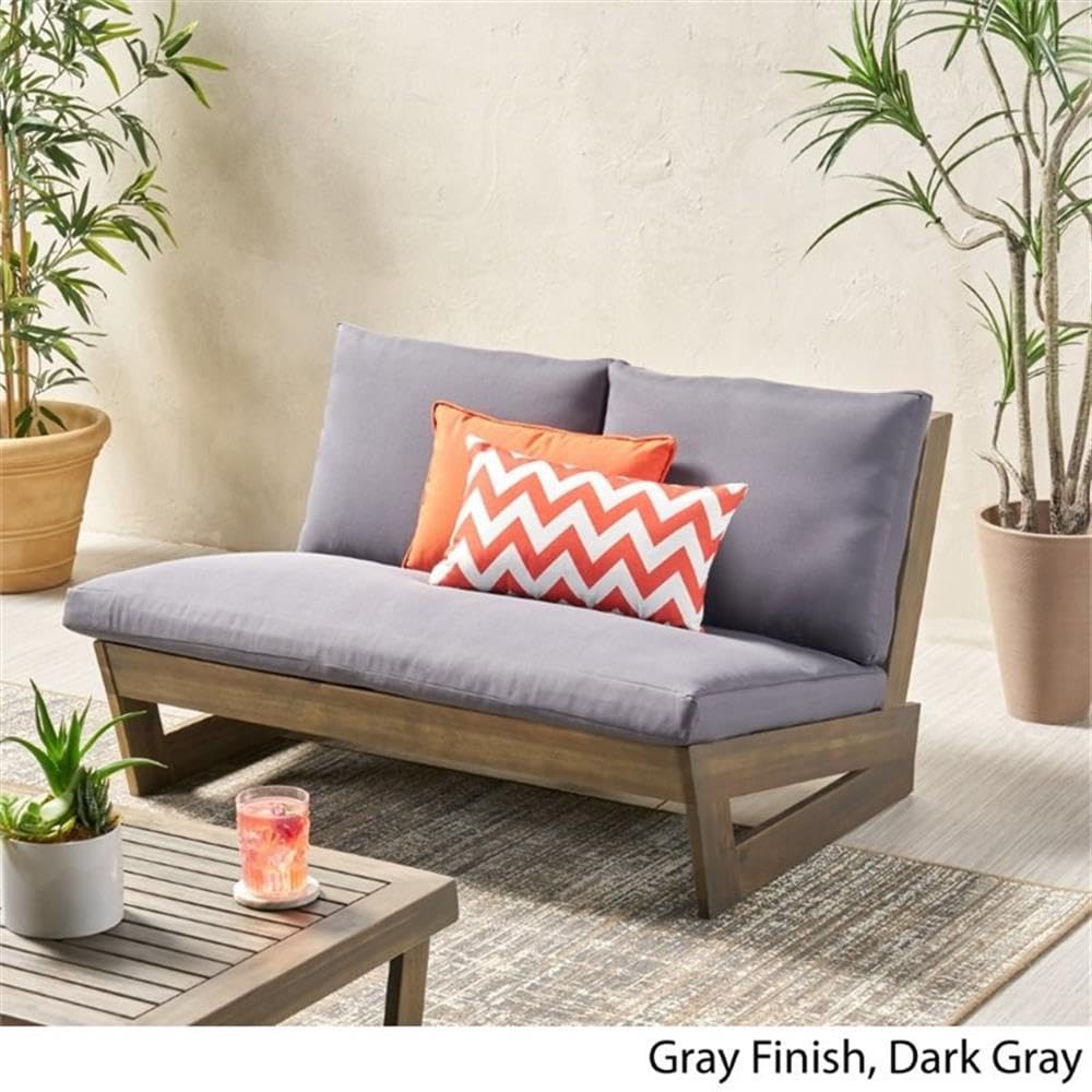 Waterproof Outdoor Patio Wood Loveseat with Gray Cushion - Perfect for Garden, Backyard, Poolside & Balcony Relaxation