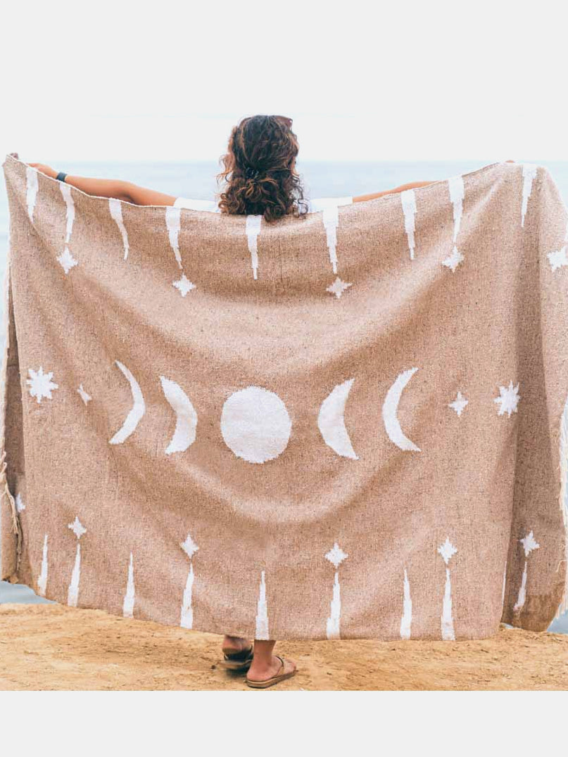 West Path Moon Phases Yoga Blanket - Natural Cotton Meditation Blanket for Yoga, Reiki, and Home Decor | Eco-Friendly & Soft Throw for Relaxation and Spiritual Practice