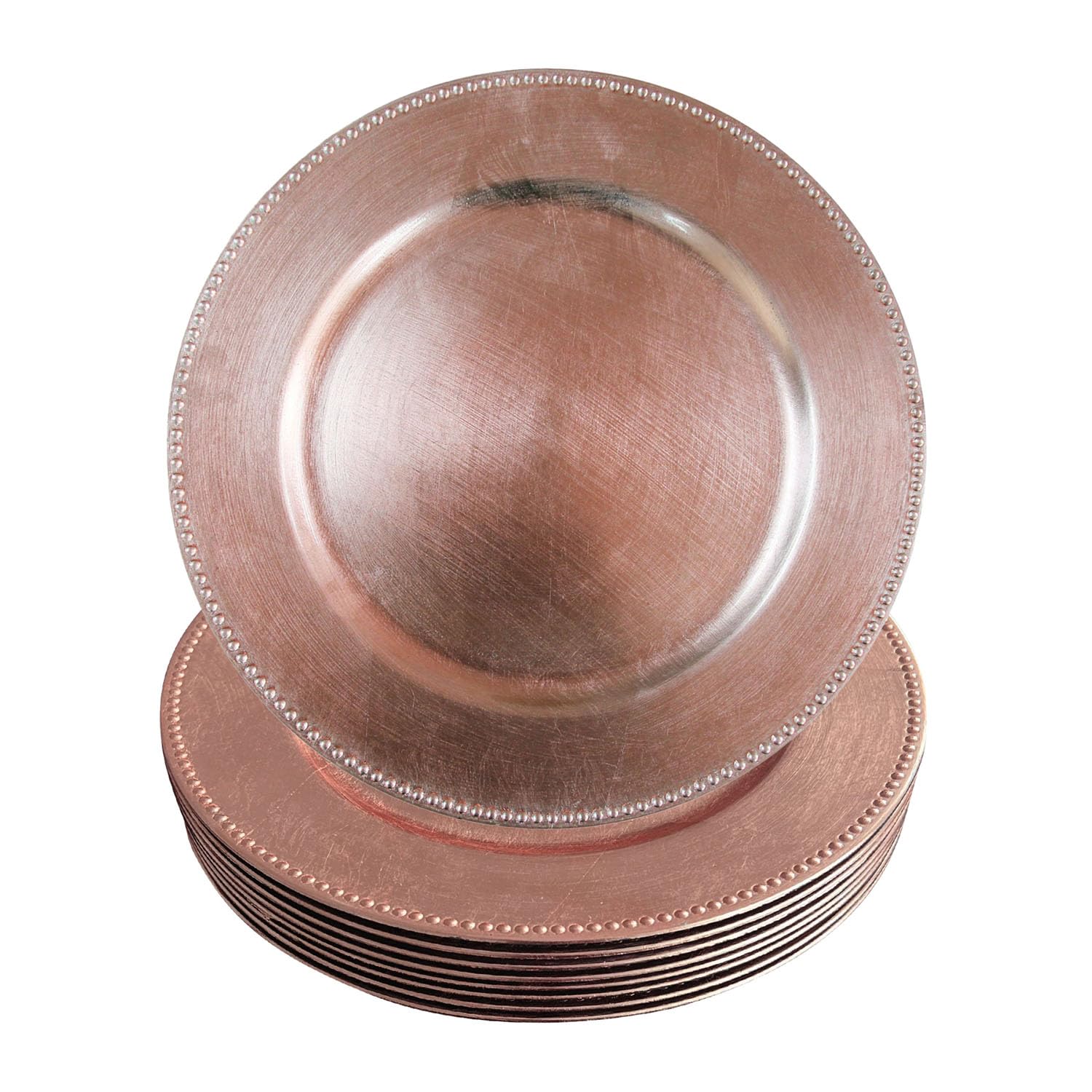 Rose Gold Plastic Beaded Charger Plates - Set of 12, 13 Inch Round Metallic Wedding & Party Decorations - Elegant Table Setting for Bridal Showers, Anniversaries & Special Events