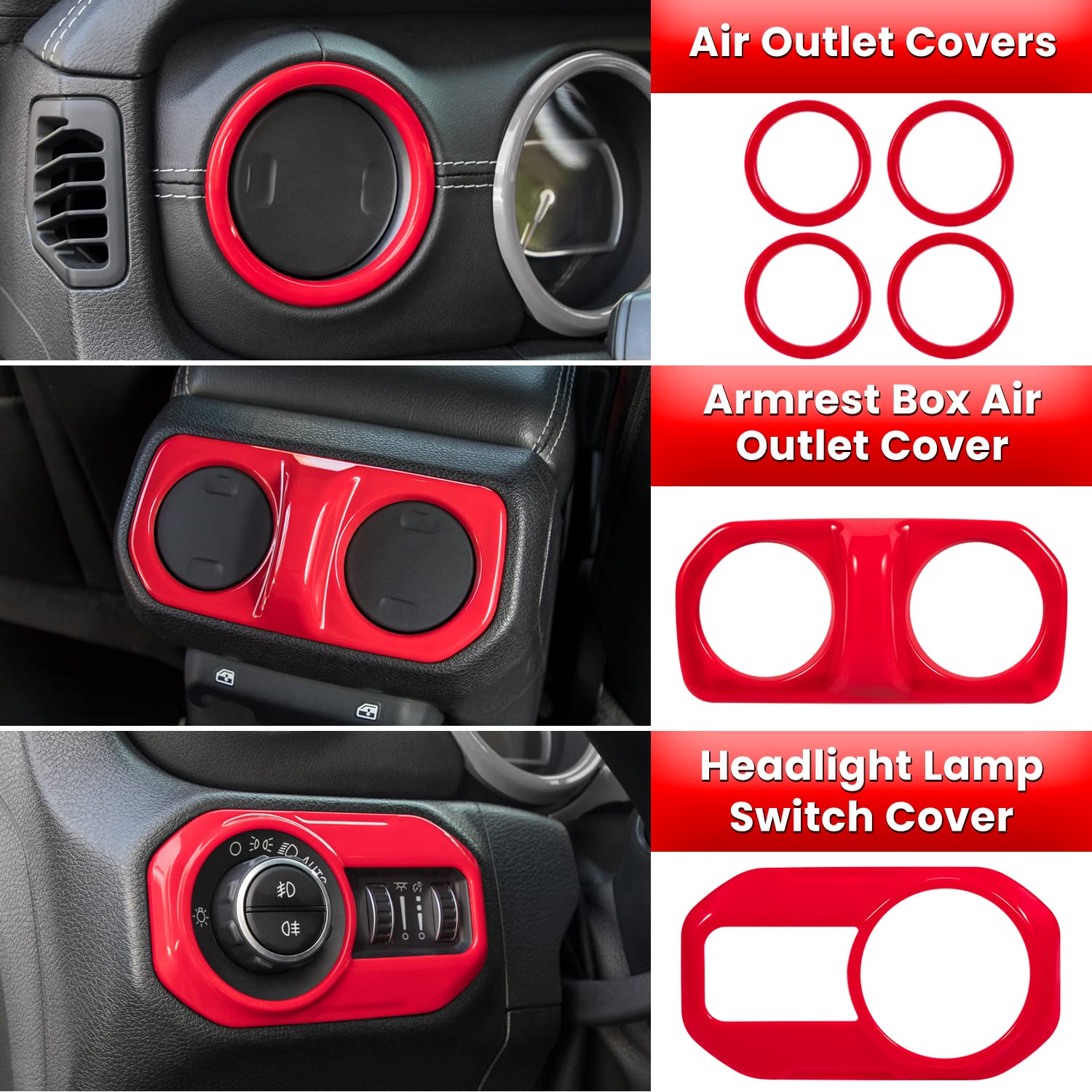 23PCS Full Interior Trim Kit for Jeep Wrangler JL JLU & Gladiator JT (2018-2023) - Steering Wheel, Door Handles, AC Vents, Cup Holders, Reading Lights, Headlight Switch Covers - Red Accent Upgrade - Perfect for Off-Road Enthusiasts & Custom Car Modifications