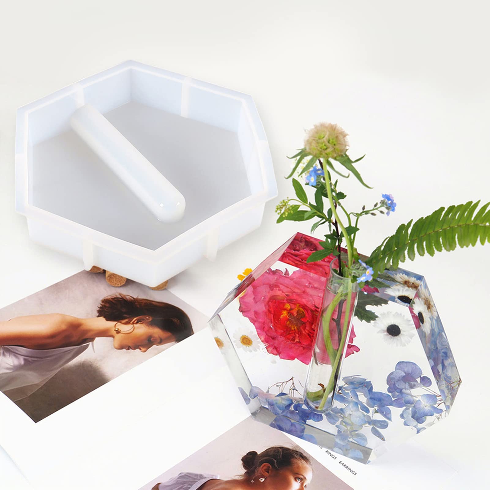 Hexagon Silicone Planter Vase Molds for Resin Casting - DIY Epoxy Flower Pot & Test Tube Propagation Station - Perfect for Succulent Arrangements, Home Decor & Makeup Brush Holders