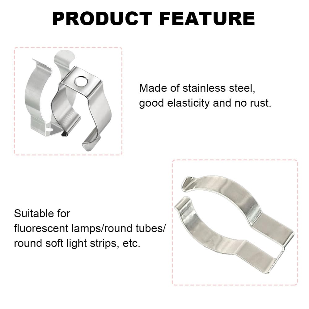 8 Pack T10 U Clips Lamp Holder - Stainless Steel LED Light & Fluorescent Tube Mounting Accessories - Silver (Perfect for Home, Office & Garage Lighting Fixtures)