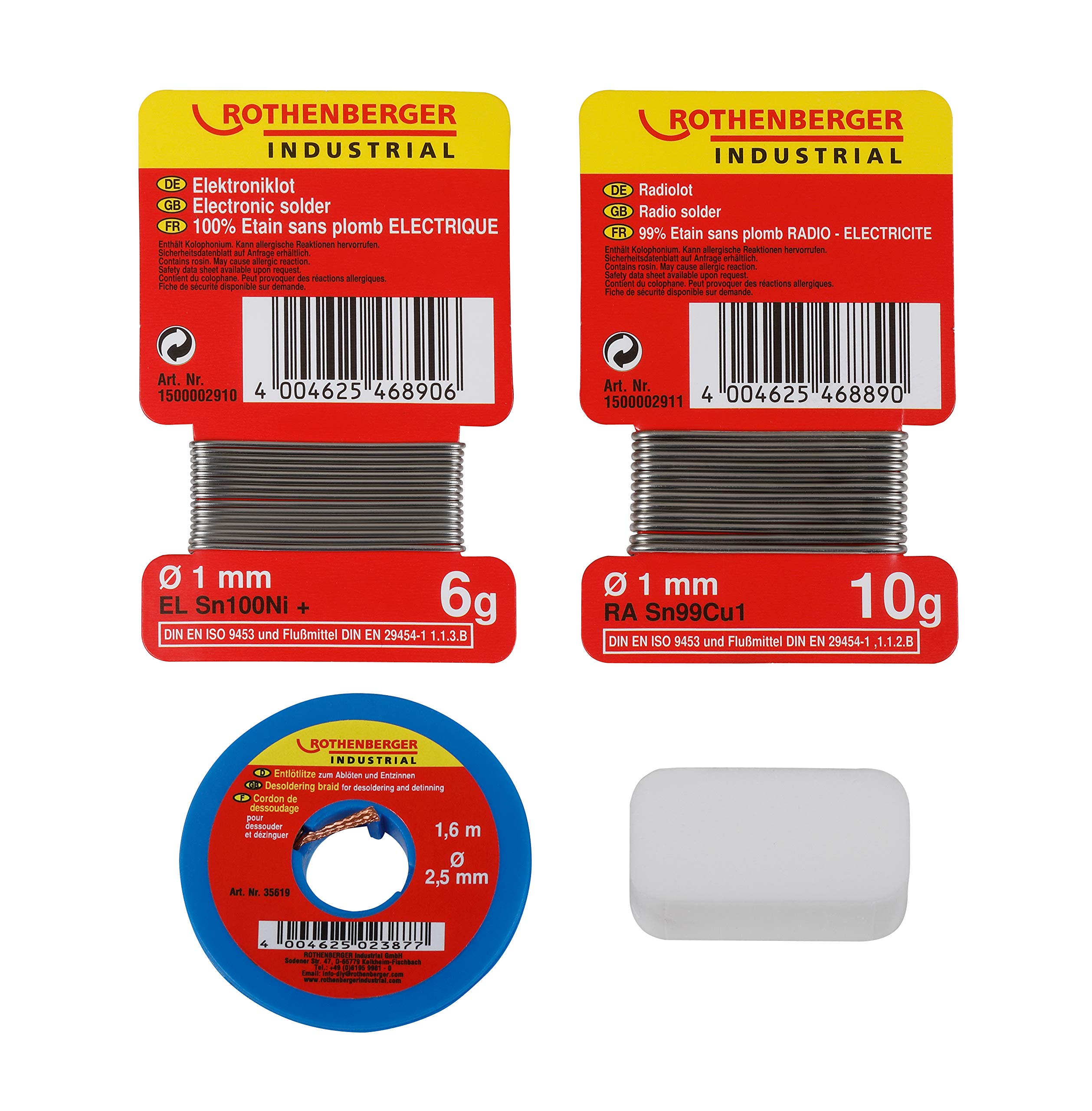 Rothenberger Lead-Free Industrial Radio Electronics Soldering Kit - Includes Rosin Flux, Desoldering Wick & Solder Wire - Perfect for DIY Electronics Repair & Circuit Board Maintenance
