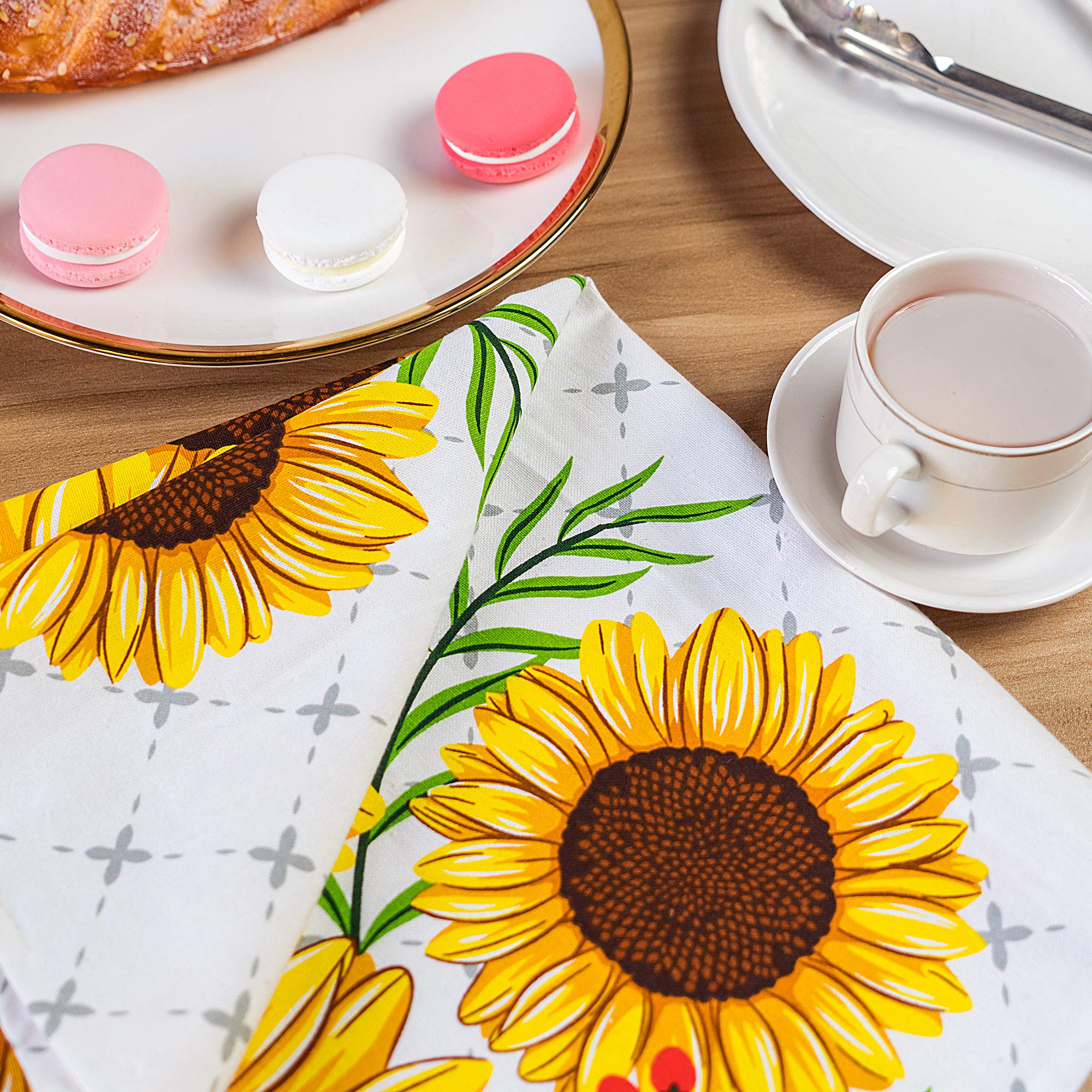 Premium Sunflower Printed Kitchen Towels Set of 5 - Absorbent & Soft Dish Cloths for Cooking, Baking & Cleaning - Farmhouse Decor for Kitchen & Dining Room