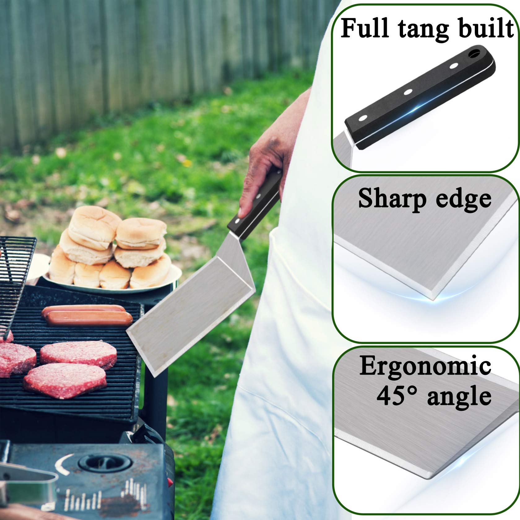 Leonyo 2-Piece Heavy Duty Stainless Steel Spatula Set - Professional Burger Turner & BBQ Grill Spatula for Grilling, Flipping Burgers, Pancakes & Outdoor Cooking Accessories