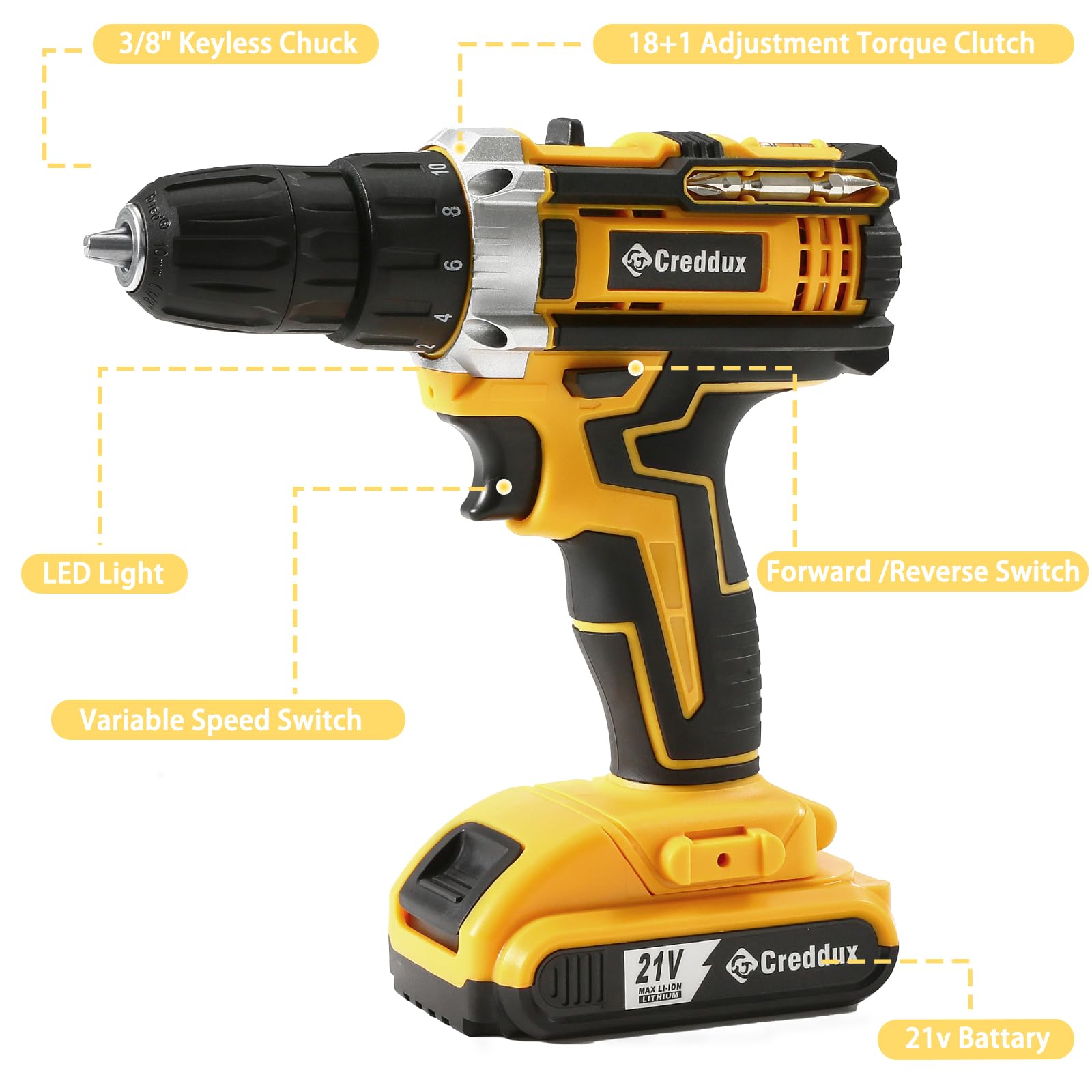 21V Cordless Drill Set with Battery & Charger - 84pc Accessories, Variable Speed, 3/8