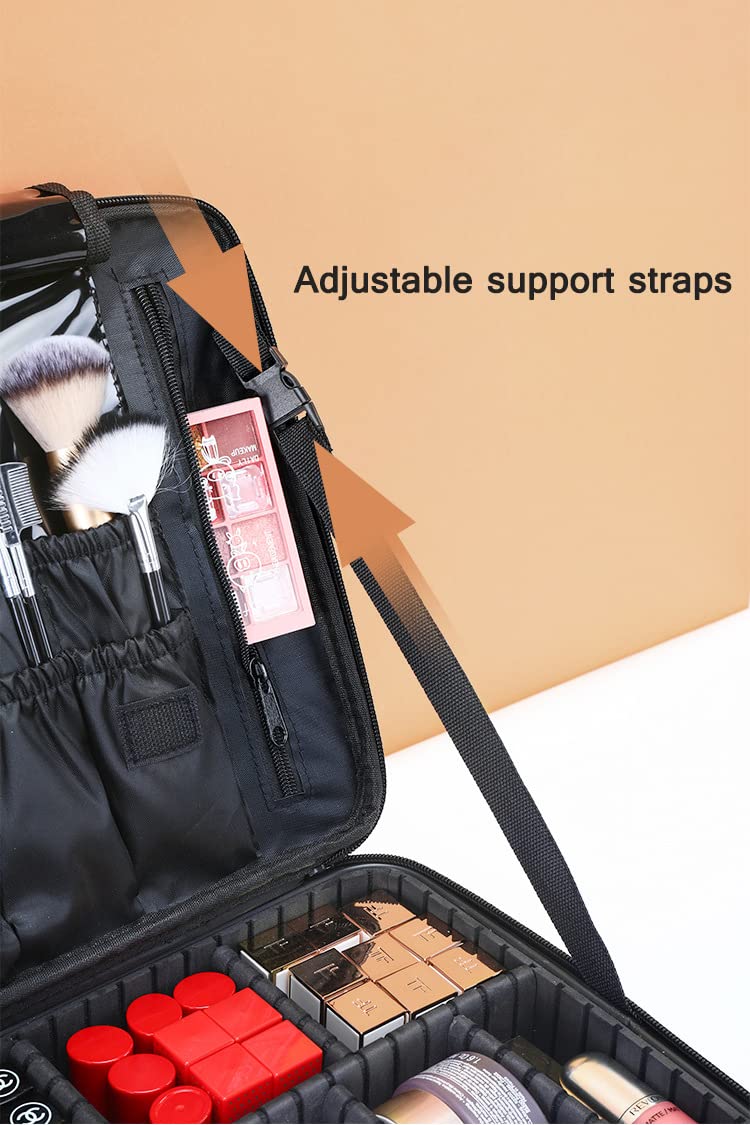 Waterproof Travel Cosmetic Bag for Women - Portable Makeup Organizer with Multiple Pockets - Toiletry Bag for Vacation, Gym & Business Trips - Black (2022 New Design)