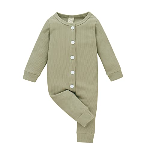 Green Button Rompers