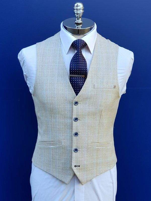 Cavani Caridi Men's Cream Check Waistcoat Vest - Stylish Formal Wear for Weddings, Parties & Business Events