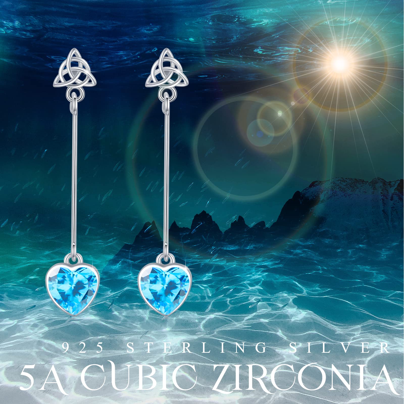Celtic Moonstone & Turquoise CZ Birthstone Earrings for Women - Sterling Silver Celtic Knot Heart Drop Dangle Earrings - Moonstone Jewelry for Teen Girls - Perfect Irish Gift for Birthday, Christmas & Special Occasions - Ideal for Weddings, Parties & Everyday Wear