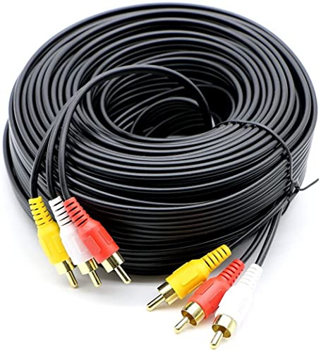 PASOW 3 RCA Cable - 60ft High-Quality Audio Video Composite Male to Male Cord for DVD Player, TV, Home Theater & Gaming Systems - Perfect for Home Entertainment Setup