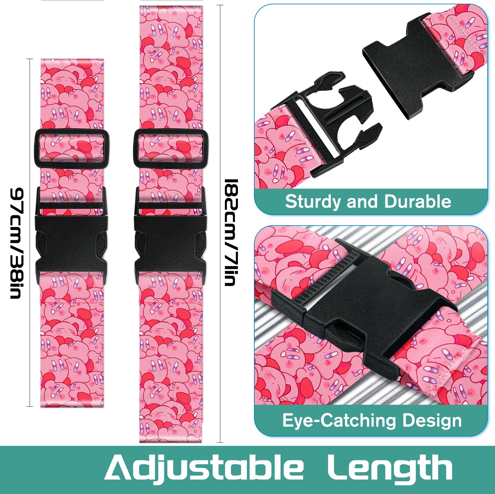 **Akkya Adjustable Nylon Luggage Straps for Suitcases - 2 Pack Travel Belt Accessories with Buckle, Cartoon Over Handle - Perfect for Sleeping Bags, Car Seats & Secure Luggage Connection**