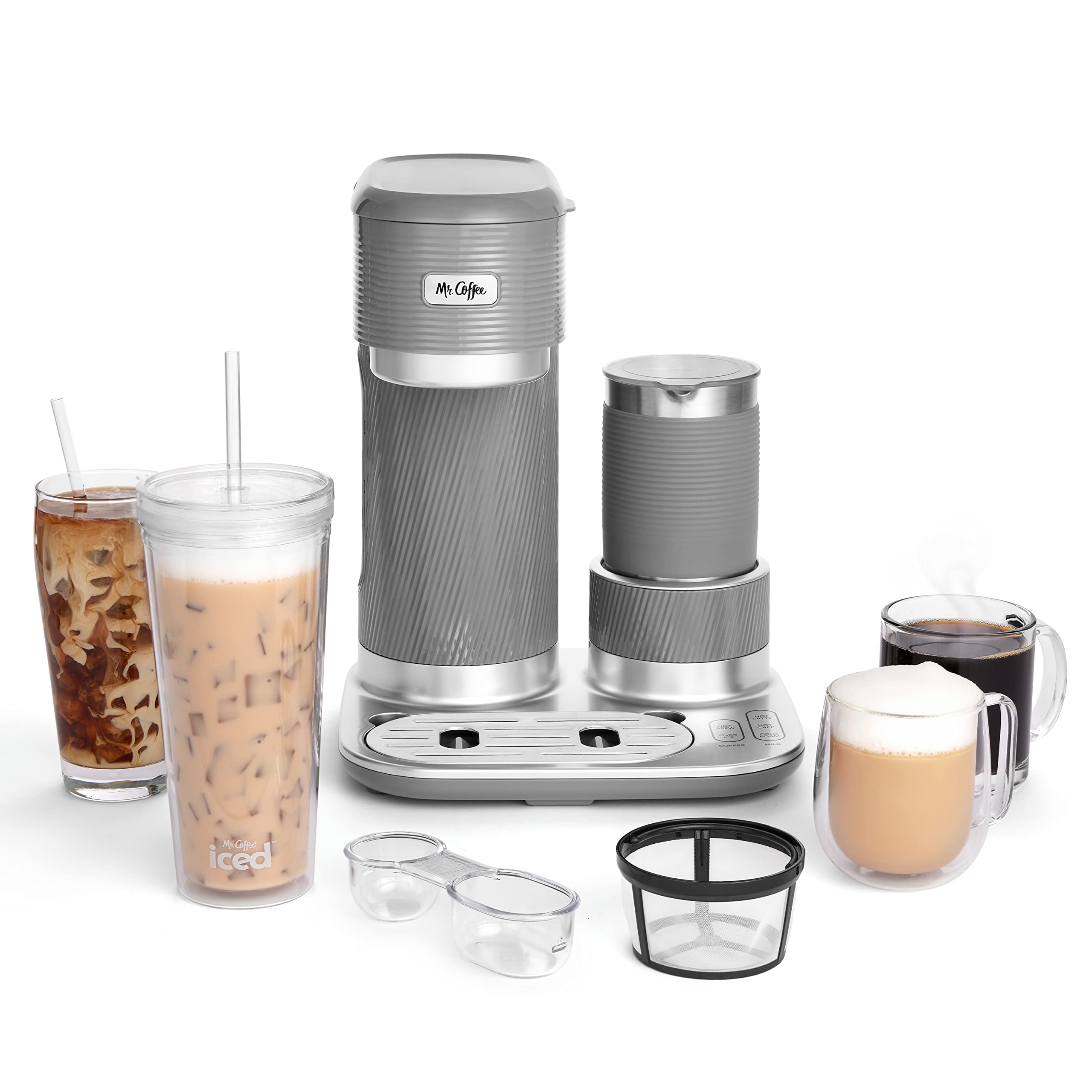 Mr. Coffee 4-in-1 Latte Lux Coffee Maker - Iced & Hot Single-Serve Machine with Built-In Milk Frother (22oz) - Perfect for Home, Office & Small Kitchens