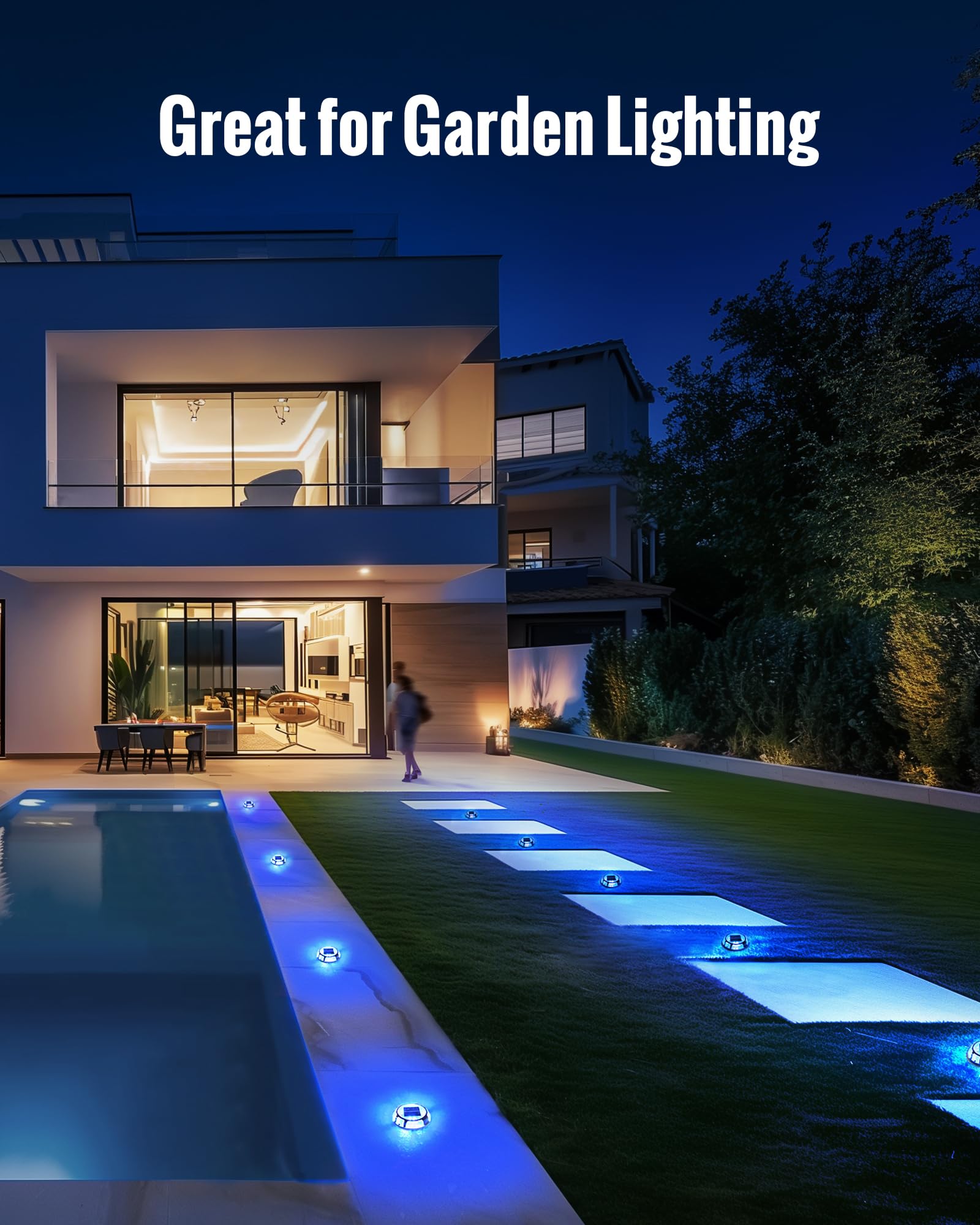 Solar Powered LED Driveway Lights - Waterproof Outdoor Solar Deck Lights (4 Pack, Blue & White) for Pathway, Stairs, Steps - Perfect for Garden, Patio, and Landscape Lighting at Night