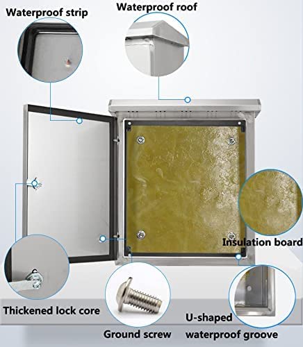 304 Stainless Steel Outdoor Electrical Box Enclosure - IP67 Waterproof & Weatherproof NEMA Junction Box for Electronics | Wall-Mounted Project Enclosure with Insulation Mounting Plate | Ideal for Outdoor Wiring, Solar Panels & Industrial Equipment Protection
