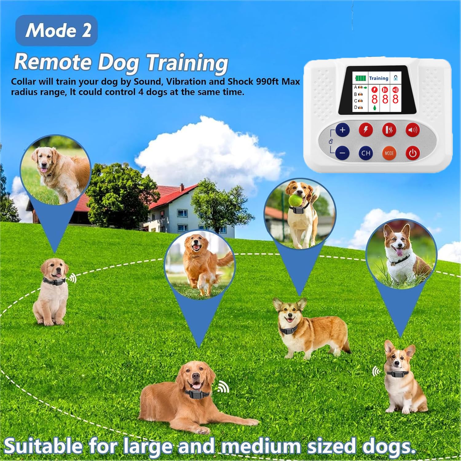 **2024 Wireless Dog Fence System - 856-Acre Coverage, Waterproof & Rechargeable Training Collar with Remote - 3 Training Modes for All Dogs - Ideal for Large Yards, Farms, and Pet Safety (Up to 4 Dogs)**