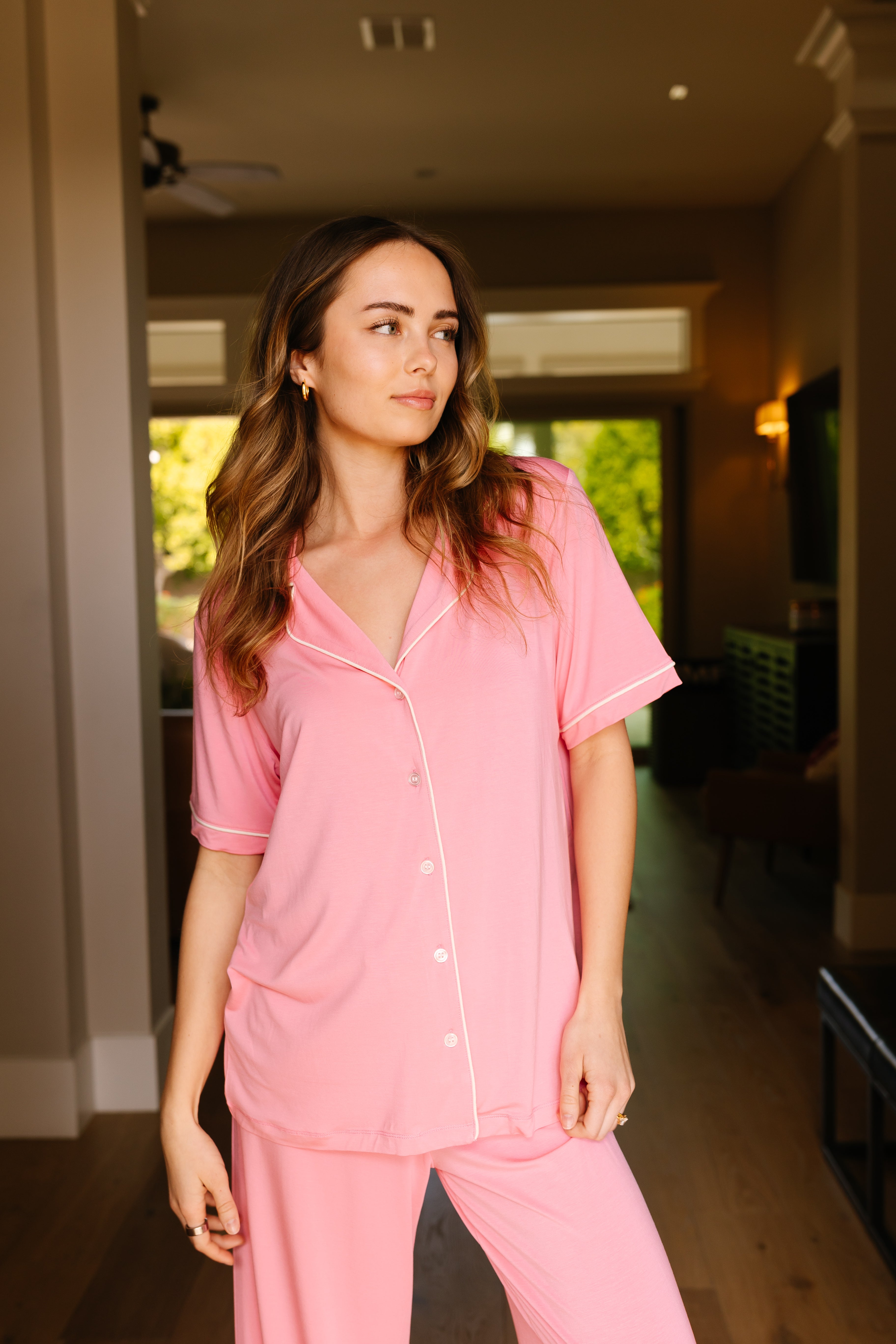 Bubblegum Pink Pajama Set - Short Sleeve Sleepwear for Women | Cozy Loungewear for Sleepovers & Relaxing at Home