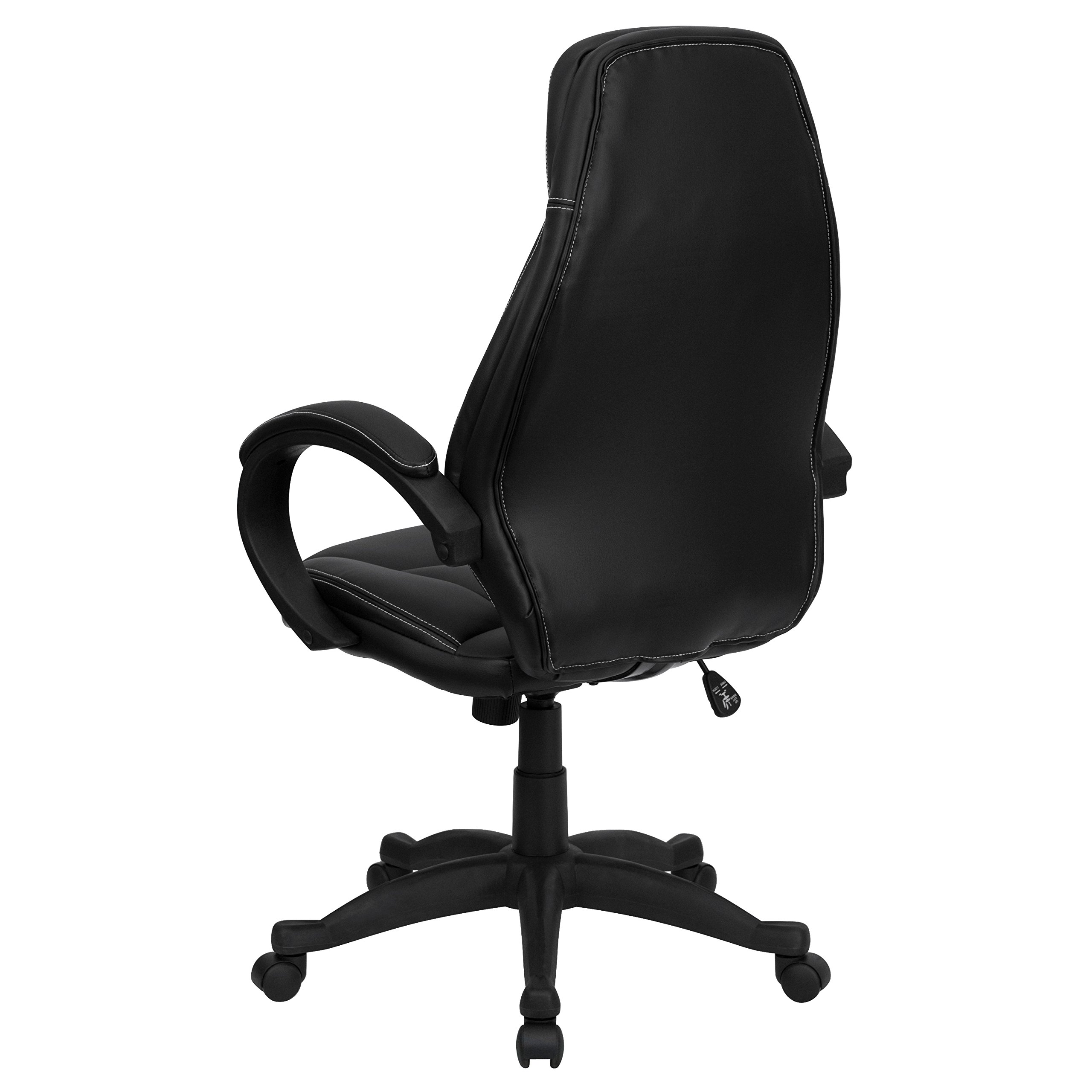 Premium High Back Black LeatherSoft Ergonomic Office Chair with Curved Back & Loop Arms - Ideal for Home Office, Gaming & Workspaces
