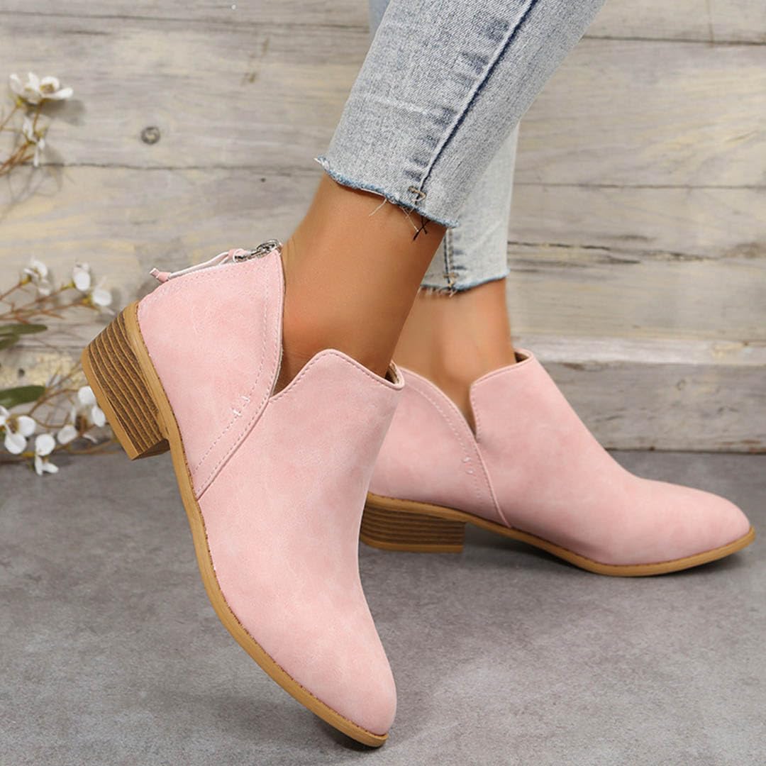 Bkebge Women's Ankle Boots - Low Heel Round Toe Suede Booties | Non-Slip Casual & Hiking Shoes | UK Size 5 Pink | Perfect for Everyday Wear, Office & Outdoor Activities