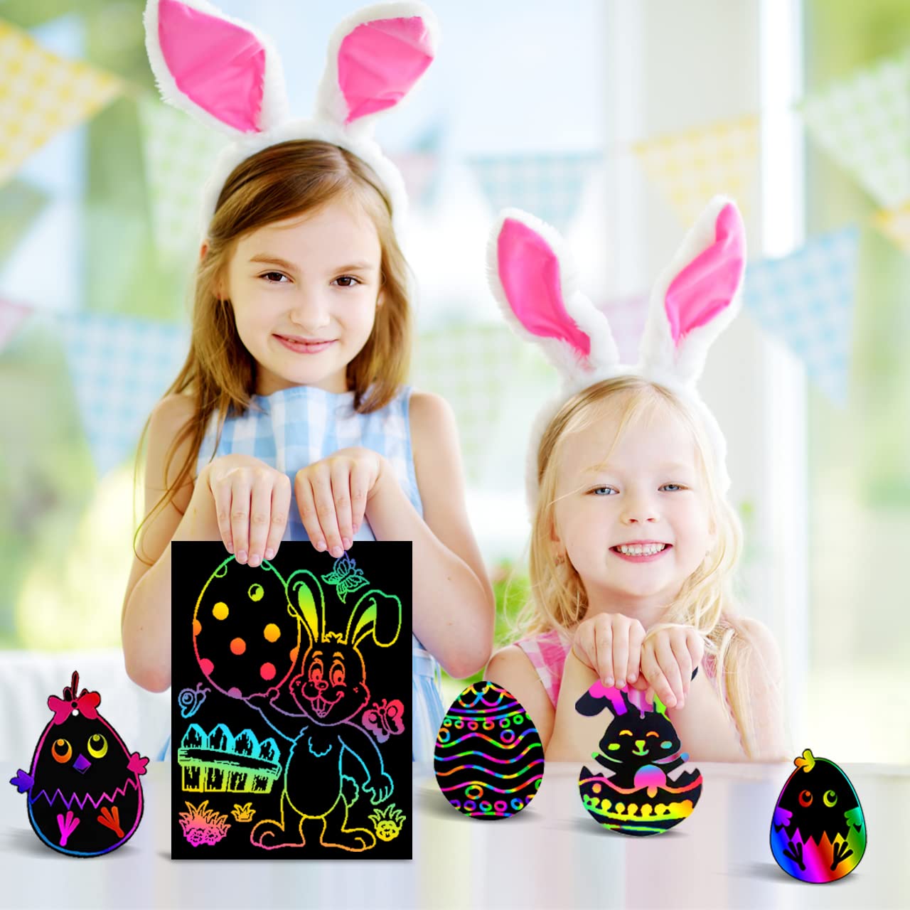 60 Pcs Magic Rainbow Scratch Paper Art Kit for Kids - Creative DIY Easter Christmas Birthday Party Crafts, Fun Educational Activity Supplies for Boys Girls - Perfect for Classroom Projects, Holiday Gifts & Party Games