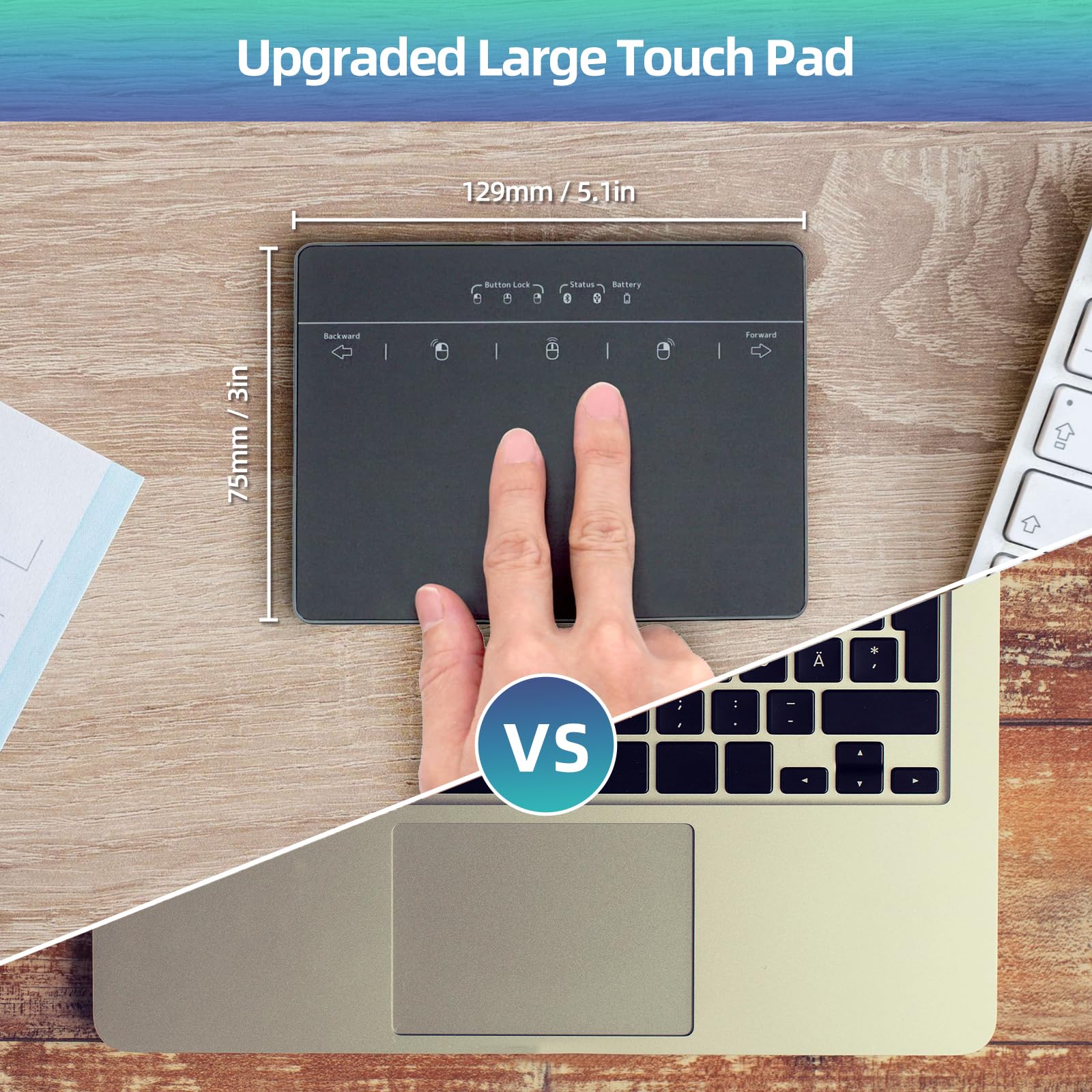 Wireless Bluetooth Touchpad for Windows 7/10/11 - Multi-Touch Gesture Rechargeable USB Mouse Pad for PC, Laptop & Notebook - Perfect for Office Work, Gaming & Home Use (Black)