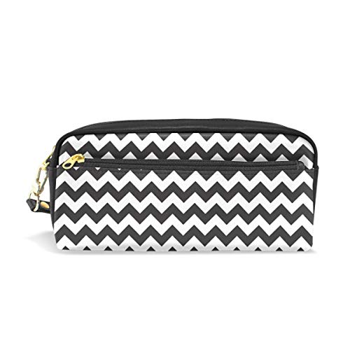 PU Leather Black & White Chevron Pattern Travel Makeup Bag - Waterproof Cosmetic & Toiletries Organizer Pouch for Women | Perfect for Gym, Travel & Daily Essentials Storage