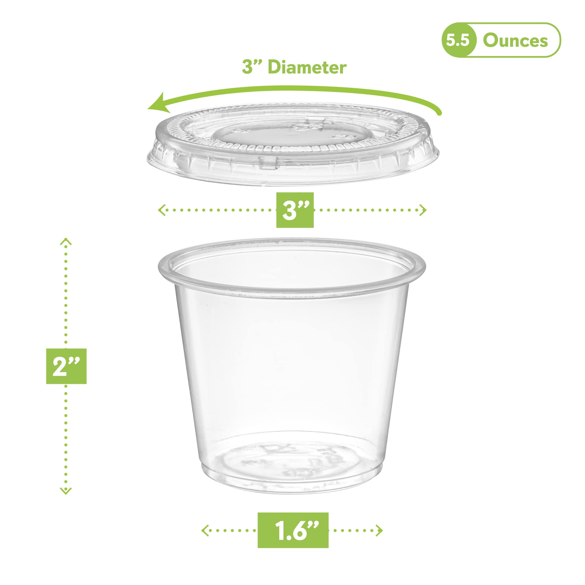 200 Pack 5 oz Clear Disposable Plastic Portion Cups with Lids - Small Mini Containers for Portion Control, Jello Shots, Meal Prep, Sauce, Condiments, Slime, Medicine - Perfect for Parties, Restaurants, Catering & Home Use