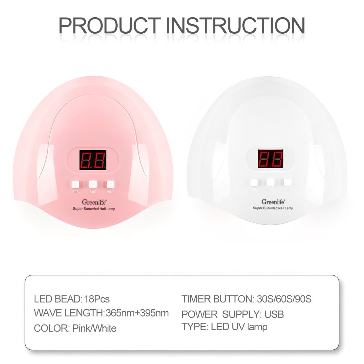 Greenlife 54W UV LED Nail Gel Dryer Lamp - Professional Salon Quality Manicure & Pedicure Light for Fast Curing - Perfect for Home Nail Art, Gel Polish, Acrylic Nails and DIY Beauty Care